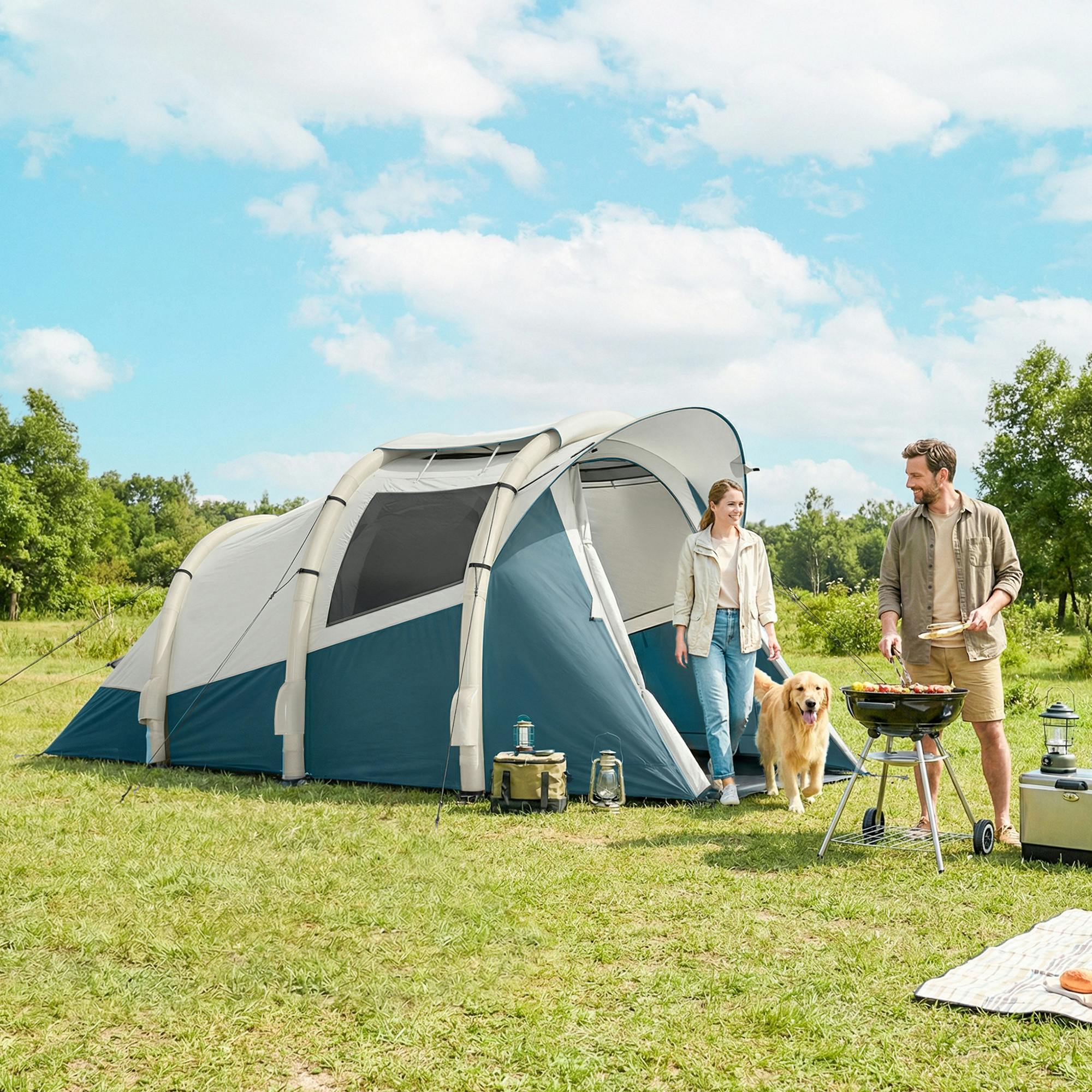 Outsunny Green Inflatable Camping Tent W/ Air Pump, 2-3 Person Blow Up Tent - 1 - 2-3 Persons