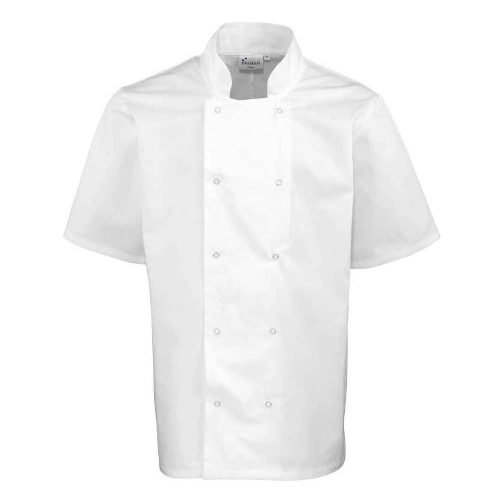 Premier (3Xl, White) Unisex Adult Stud Front Short-Sleeved Chef Jacket - Image 2