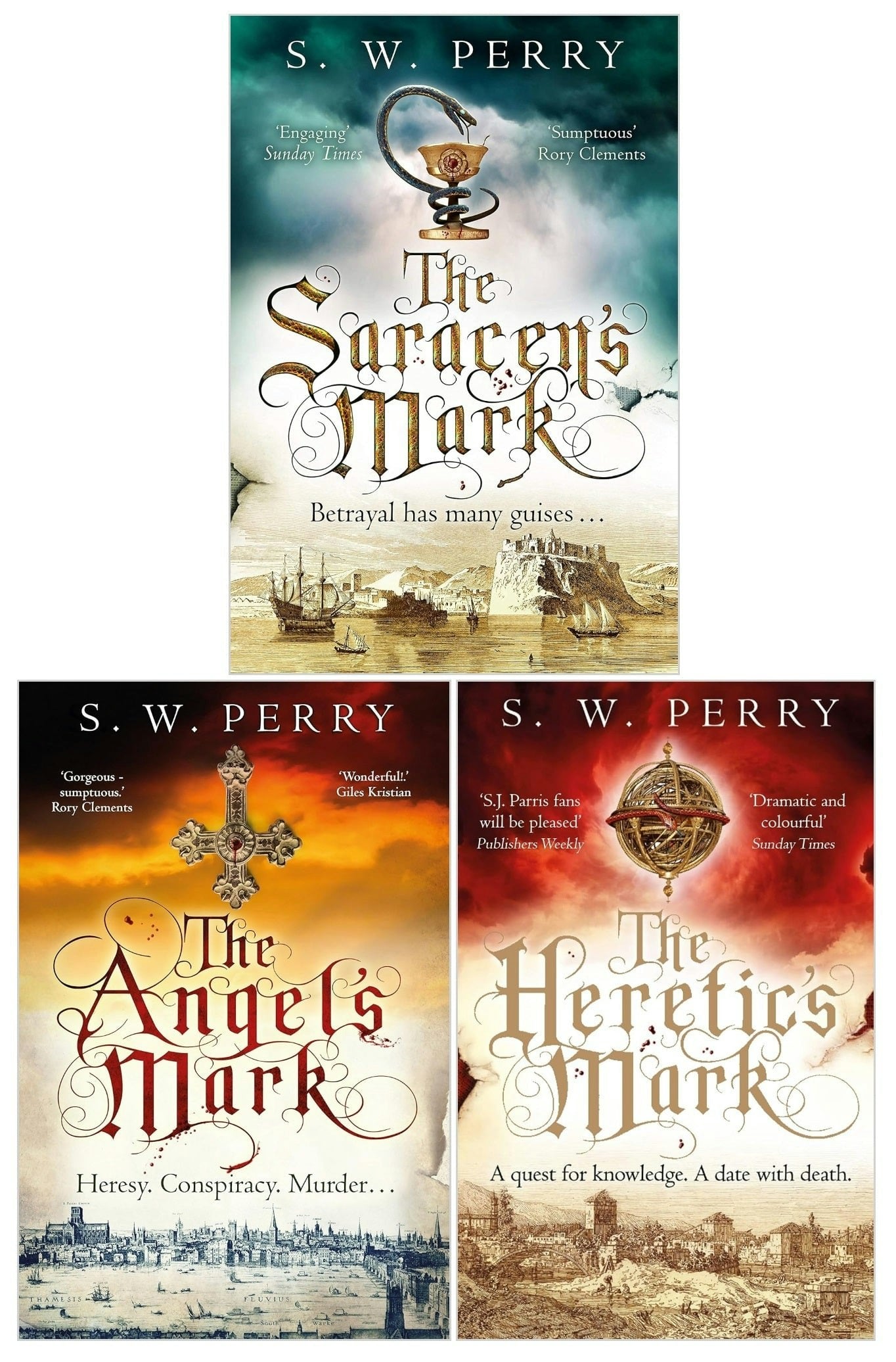 Corvus The Jackdaw Mysteries Series 3 Books Collection Set By S. W. Perry (The Angel's Mark, The Saracen's Mark, The Heretic's Mark)
