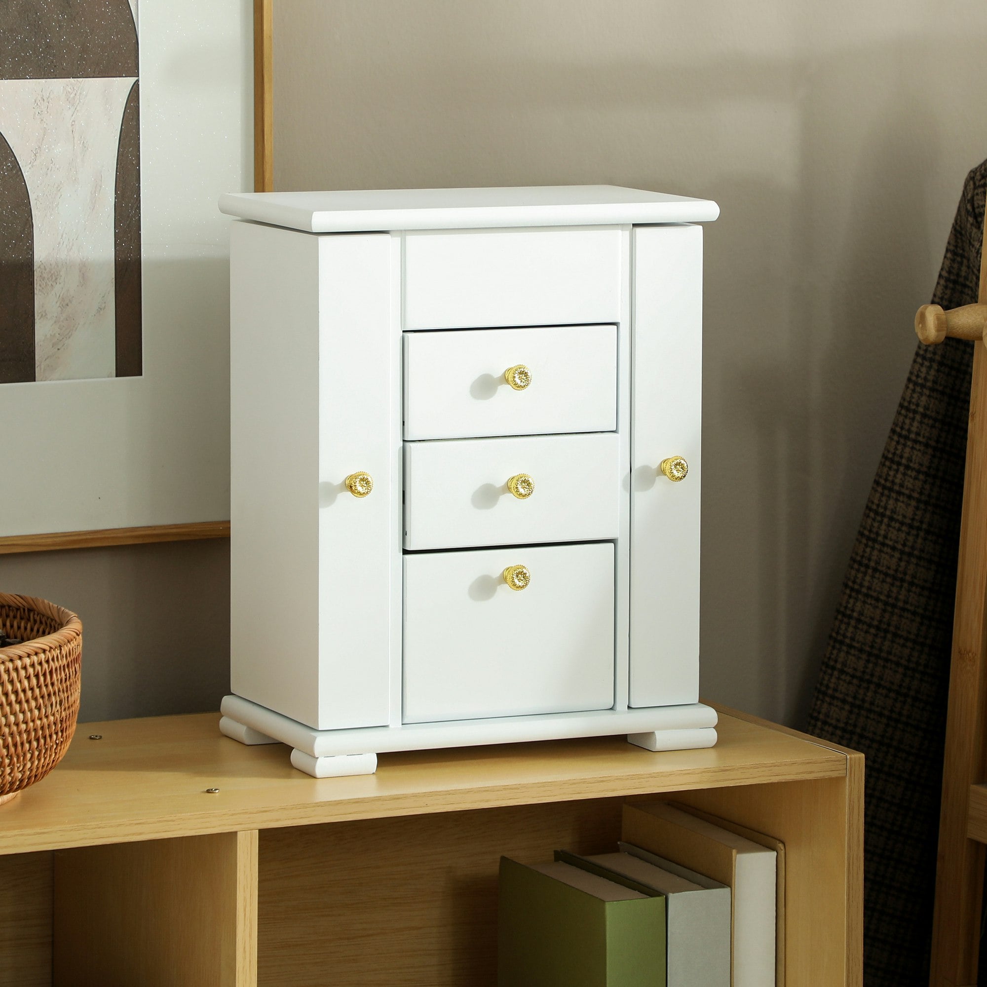 Homcom White 4-Tier Large Jewellery Box With Mirror And 2 Drawers,