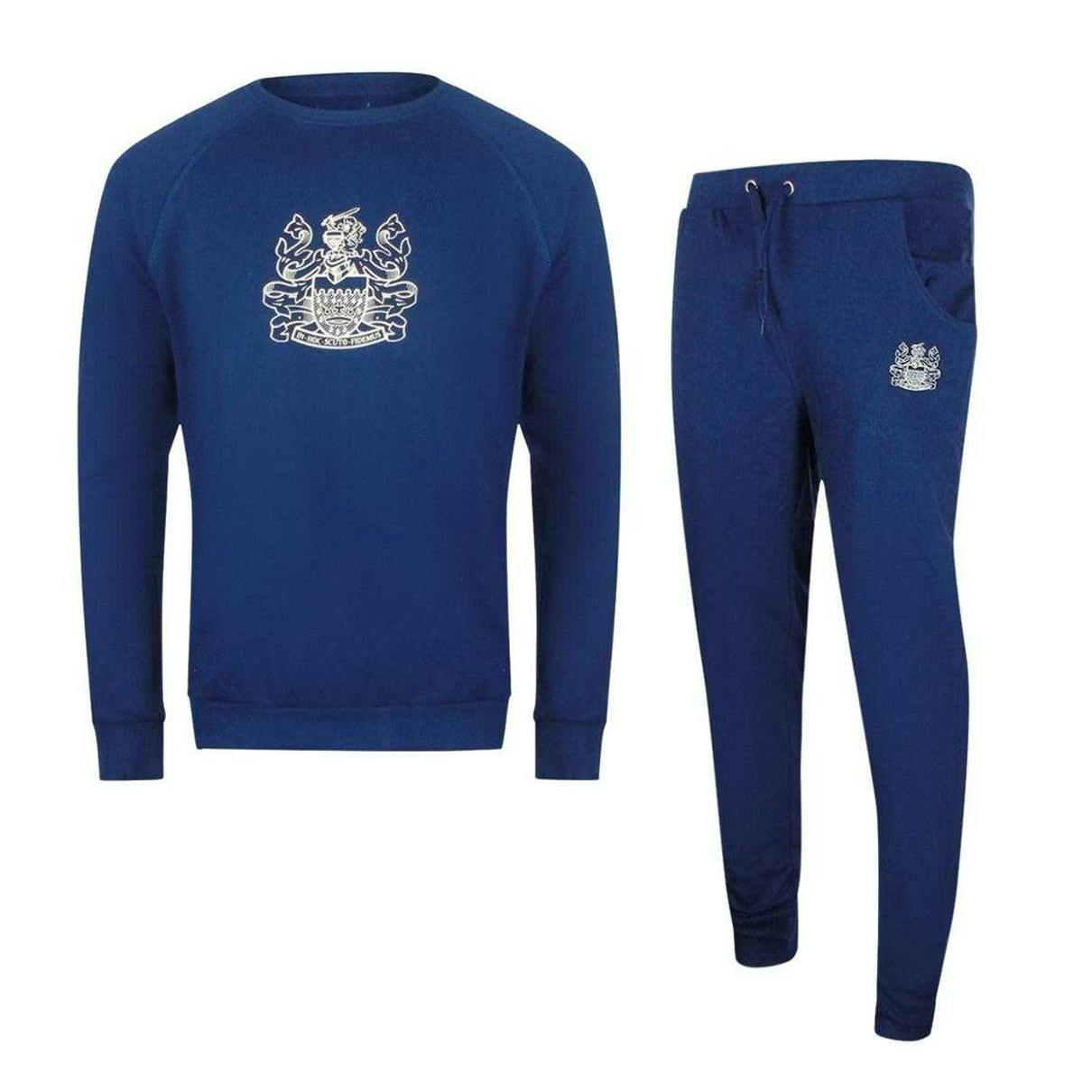 Aquascutum Men's Blue Iconic Crest Crew Neck Tracksuit - Navy - Navy - S - 95% Cotton/5% Elastane