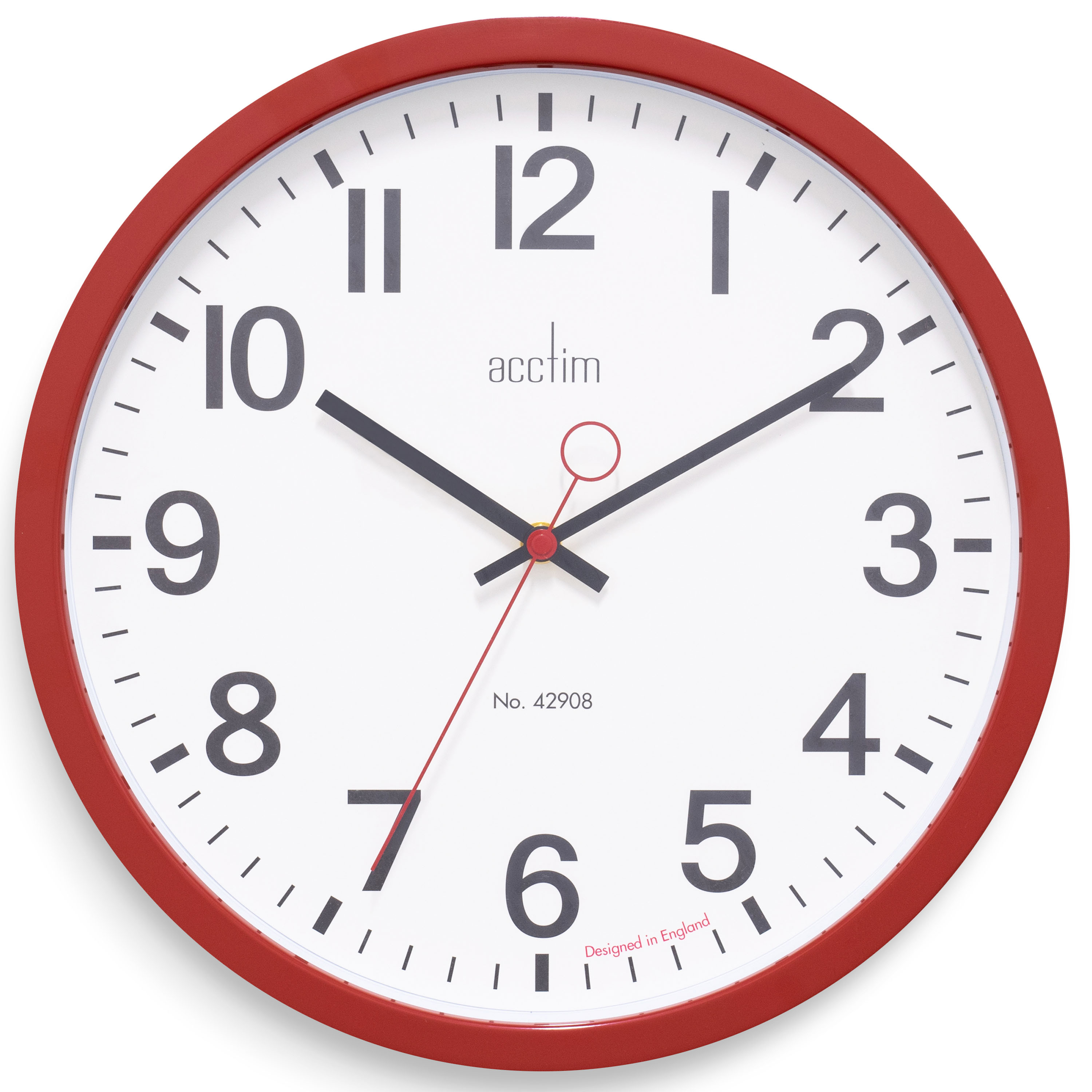 Acctim Black/Red Kempston Wall Clock Metal Energy Efficient Movement Glass Lens 35Cm