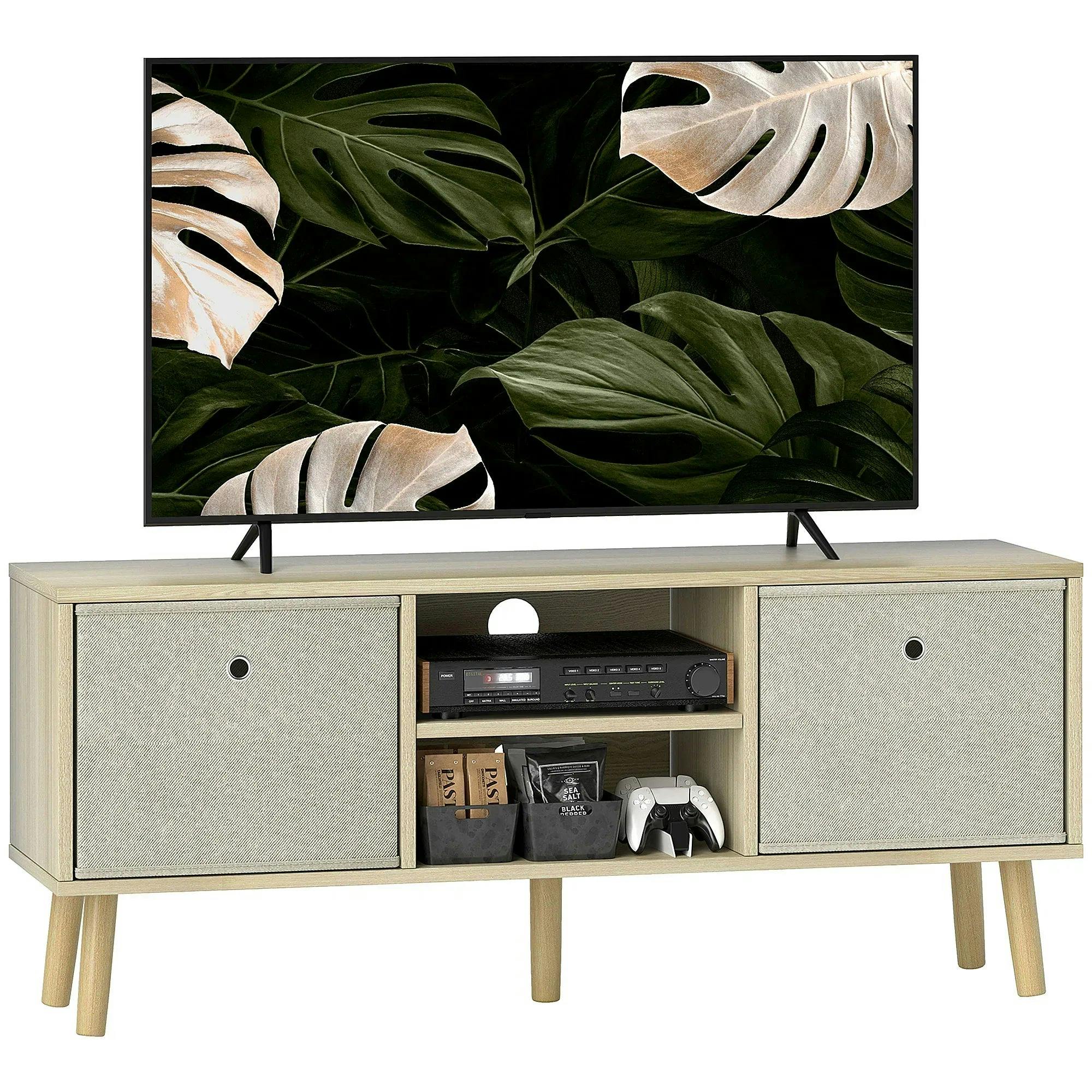 HOMCOM Modern TV Cabinet Stand w/ Shelves & Drawers, Bedroom Natural - Image 4