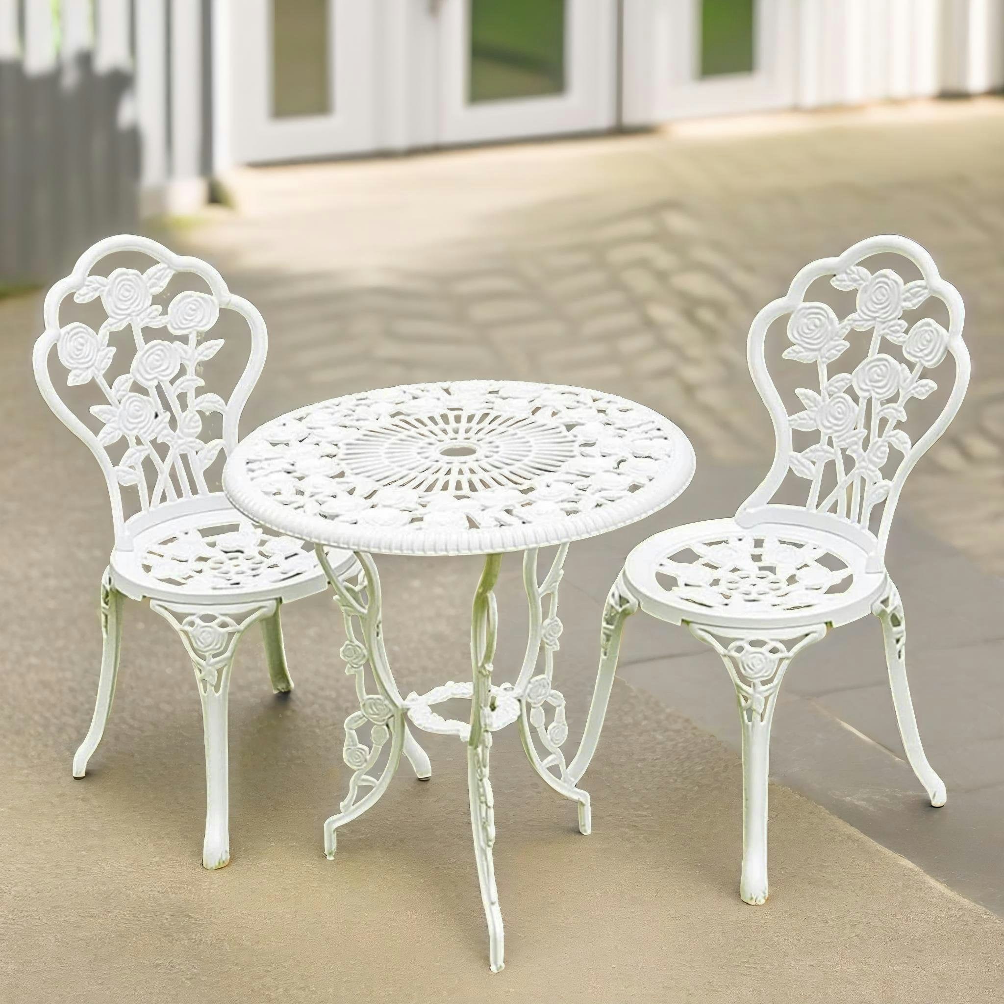 Rackhams White Set Of 3 Rose Cast Iron Bistro Table And Chair