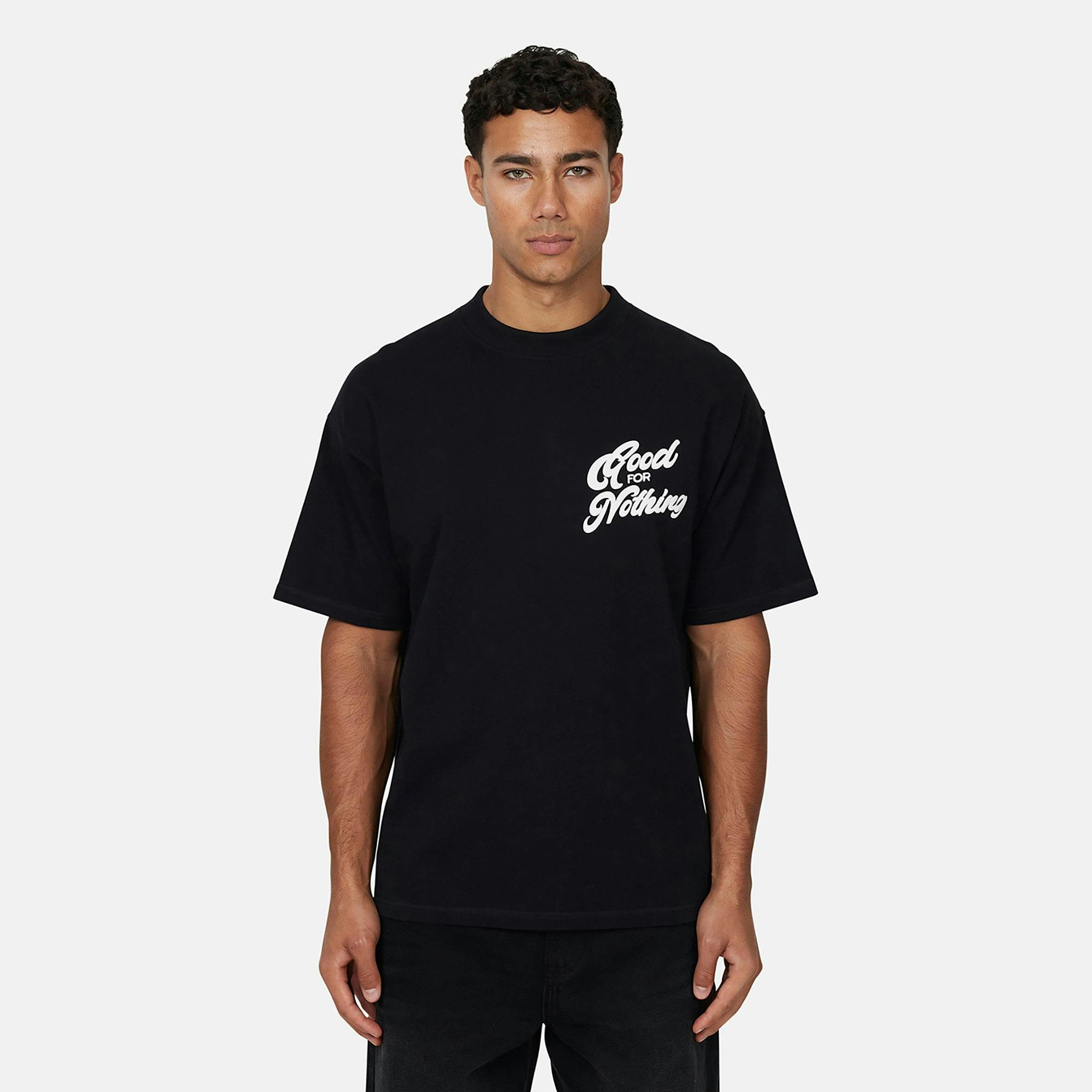 Good For Nothing Black Oversized Puff Print T-Shirt - M