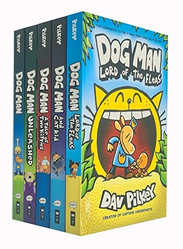 Scholastic [Hardcover] Dog Man Series 1-5 Books Collection Set By Dav Pilkey (Dog Man, Unleashed, A Tale Of Two Kitties, Dog Man And Cat Kid, Lord Of The Fleas)