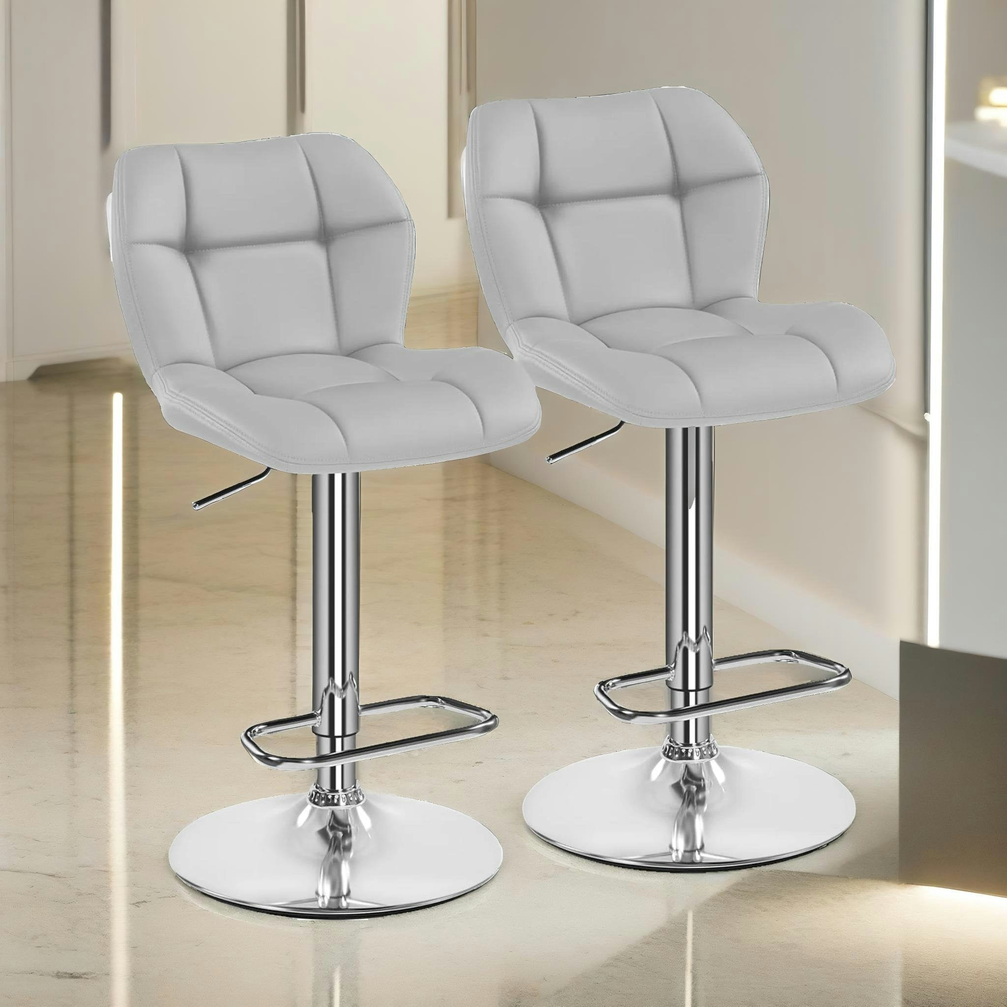 Rafaelo Mobilia Light/Grey Set Of 2 Height Adjustable 360 Swivel Bar Stools With Backrest