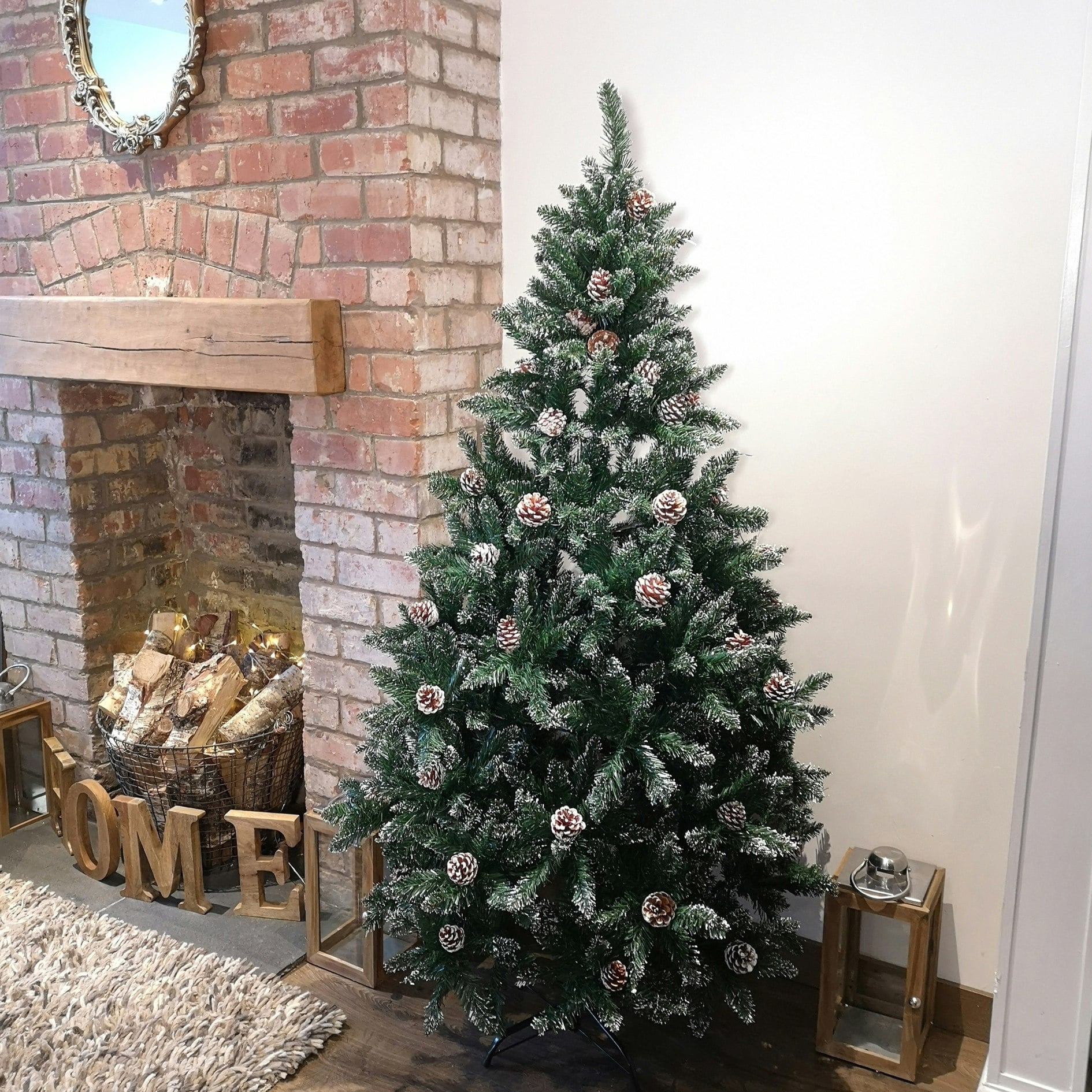 Samuel Alexander Rocky Mountain Pine Green Snow Tip Artificial Christmas Tree With Pine Cones 6Ft - Image 6