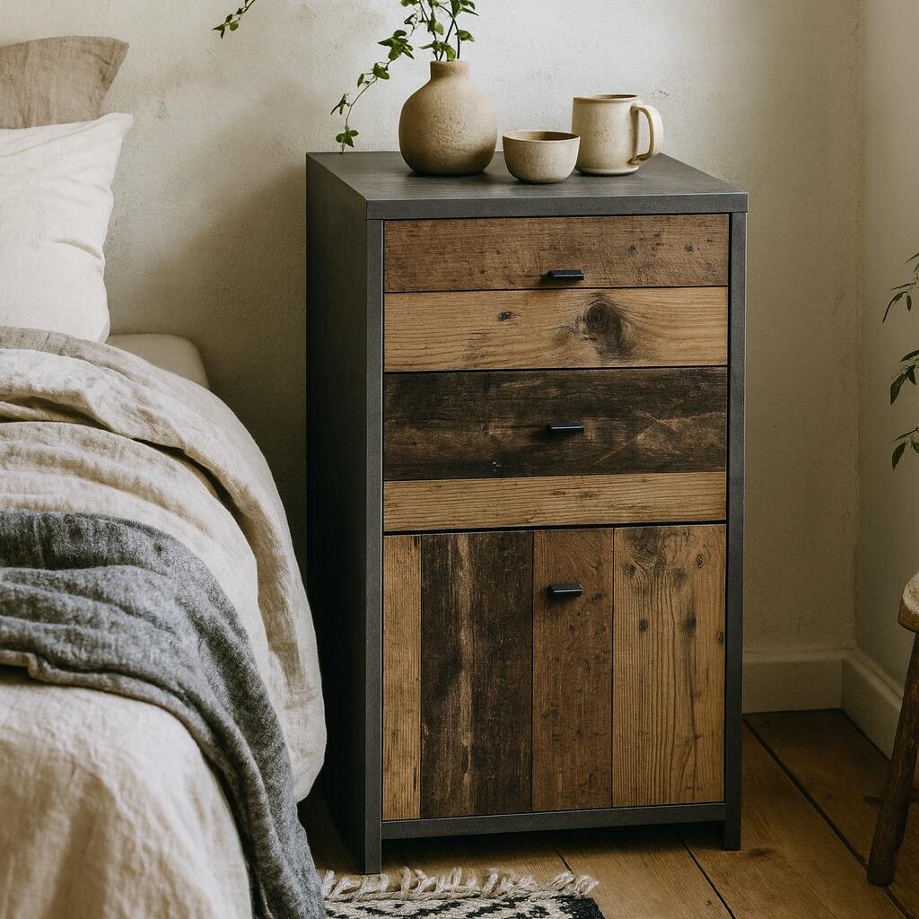 Rackhams Dark Willowmere Vintaeg Wood Chest Storage Cabinet 2 Drawers 1 Door