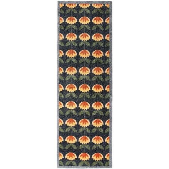 The Rugs Orange/Yellow/Light Washable Retro Floral Mat And Runner Plant Design - 50X150 Cm
