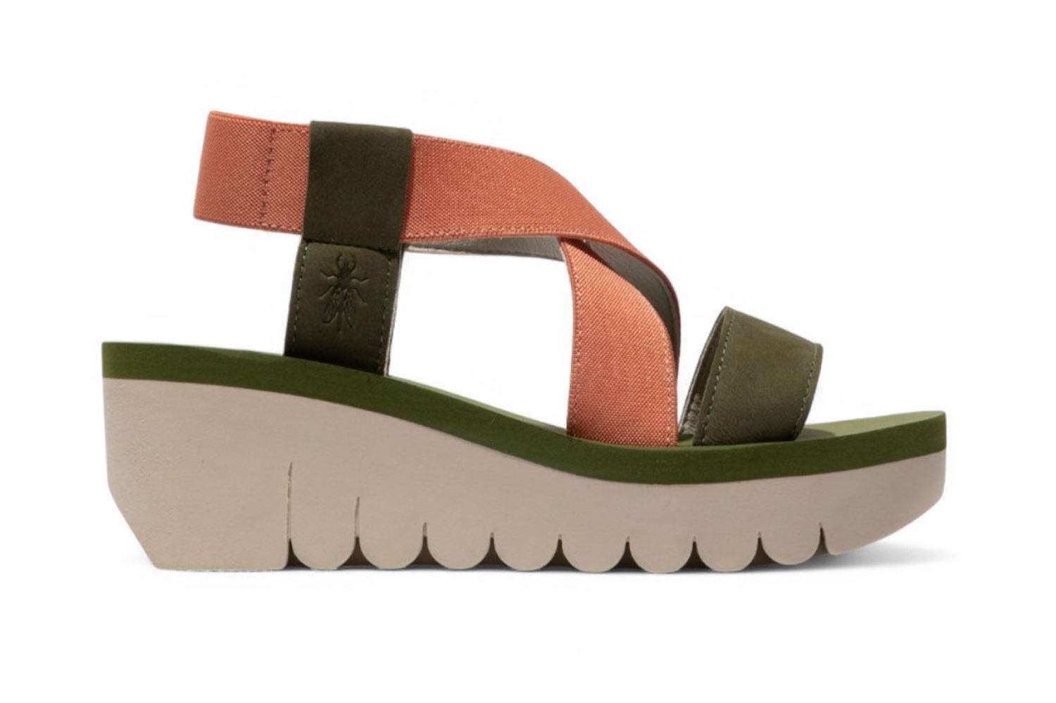 Fly London Women's Green Yabi922fly / Tea Rose Cupido Leather Wedge Sandals - Army / Tea Rose - Uk 5 | Eu 38 | Us 7