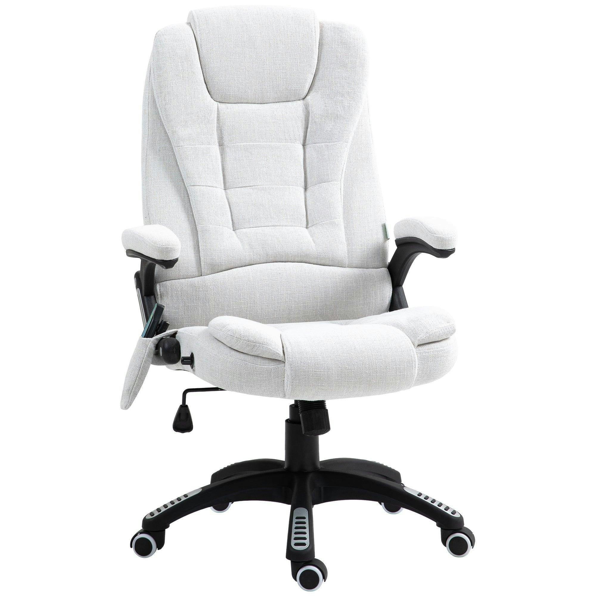 Vinsetto Grey/White Office Chair W/ Heating 6-Point Massage Relaxing Reclining - Linen-Feel Fabric - Image 7