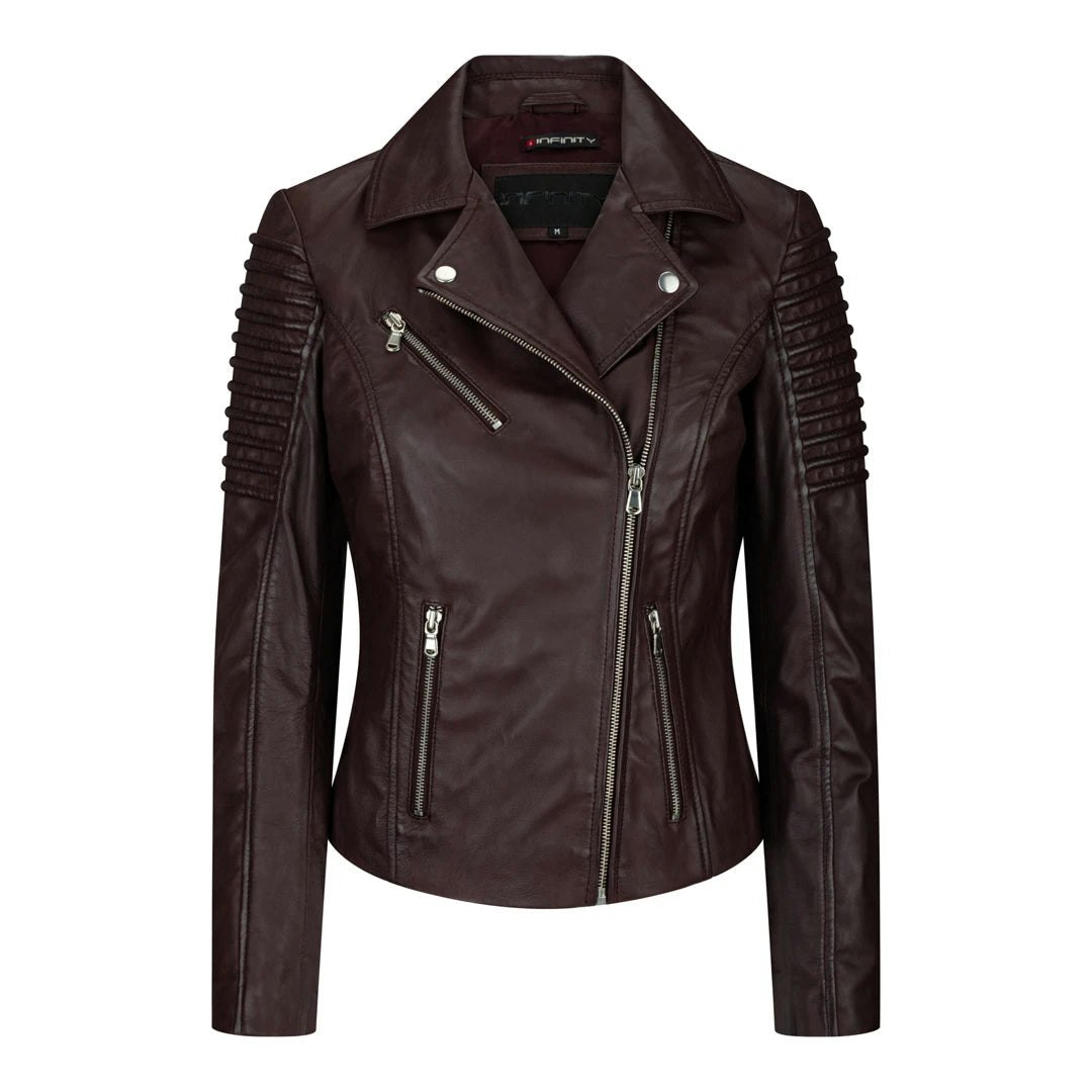 Aviatrix Women's Burgundy Leather Biker Jacket - Uk 20