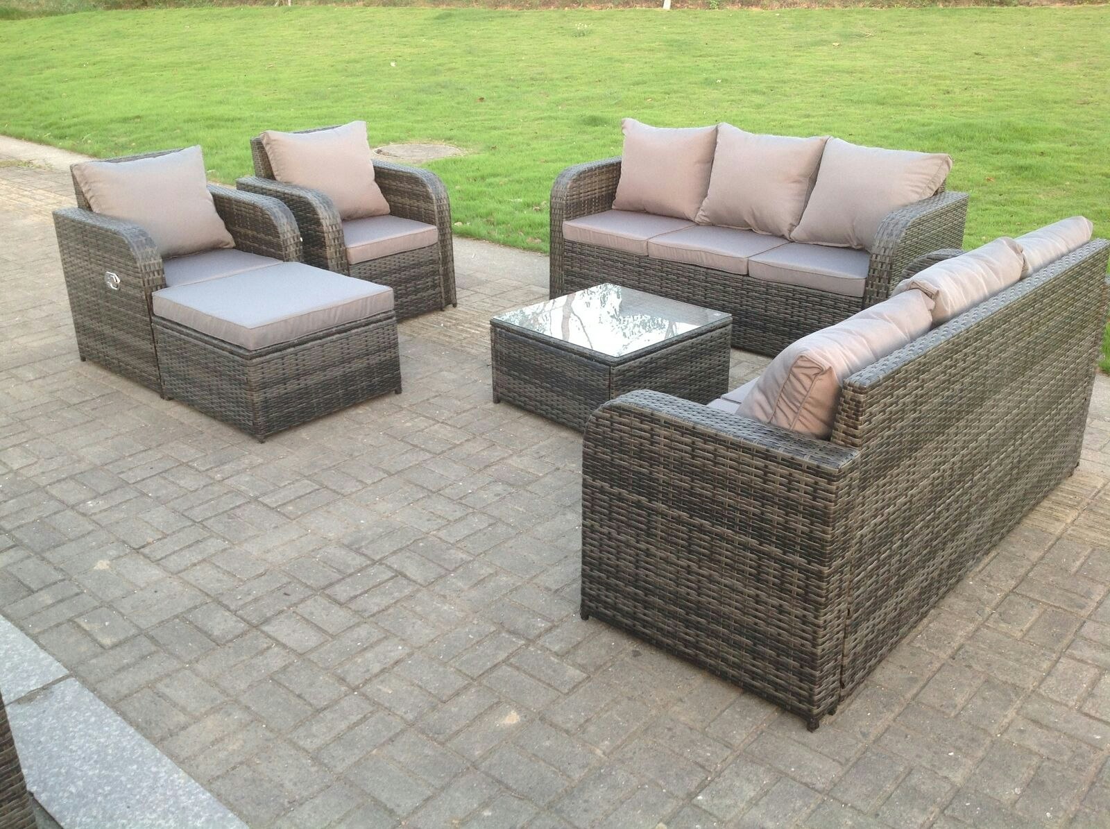 Fimous Dark/Grey Mix Pe Wicker Rattan Garden Furniture Set Sofa Set Reclining Adjustable Chair 9 Seater