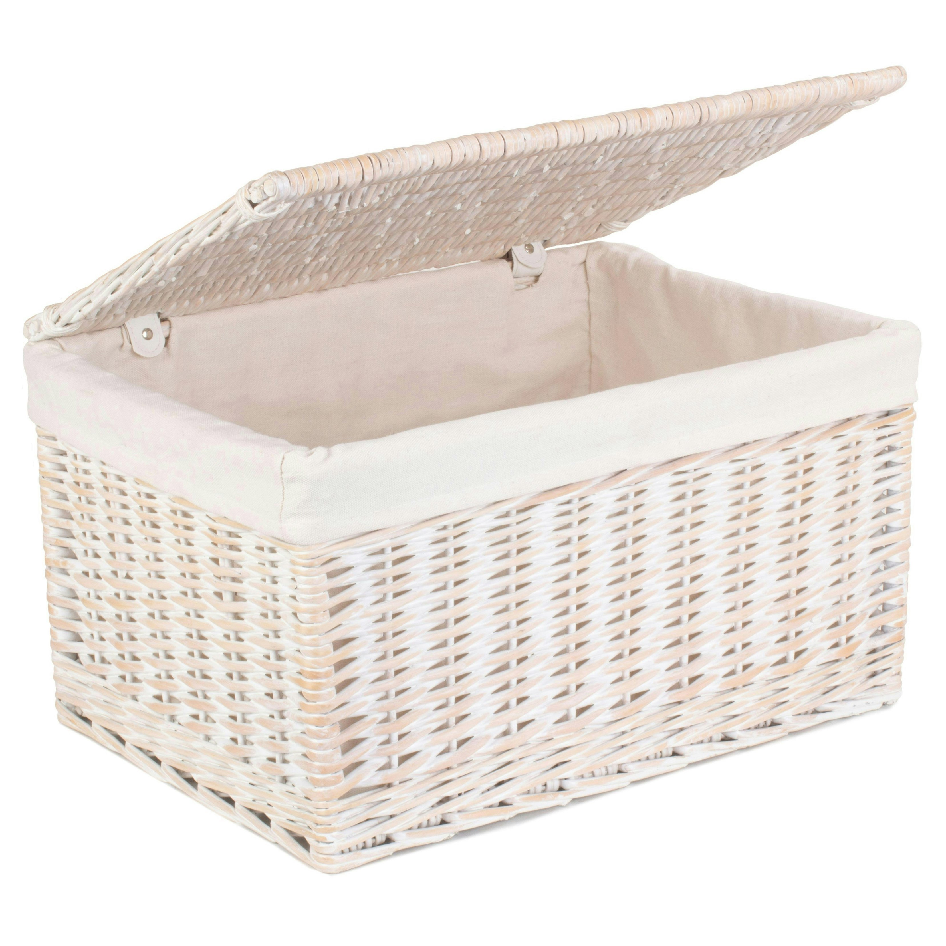 Rackhams White Wash Steamed Cotton Lined Wicker Storage Basket - Large