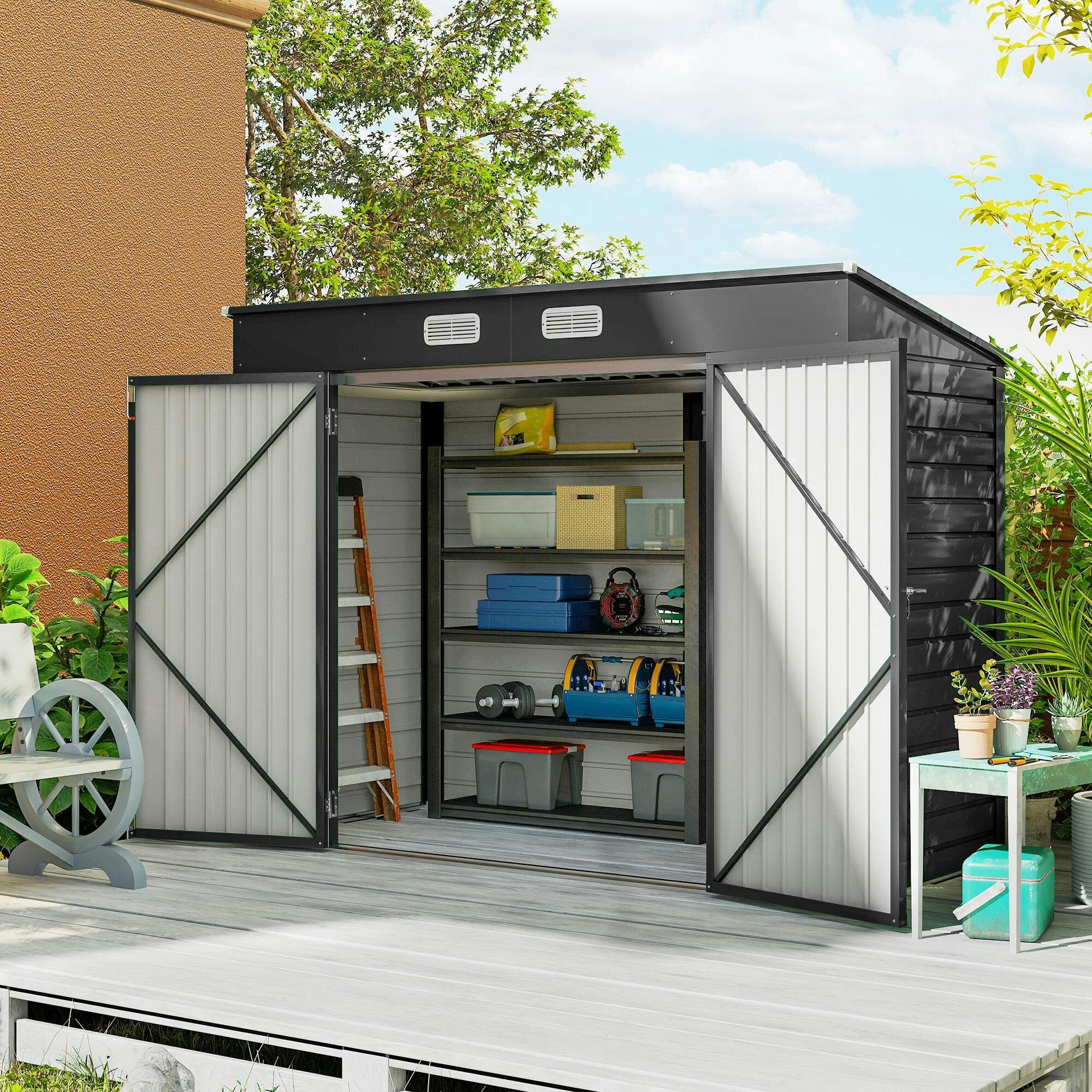 Rackhams Grey 8 X 4Ft Metal Garden Storage Shed With Double Doors,