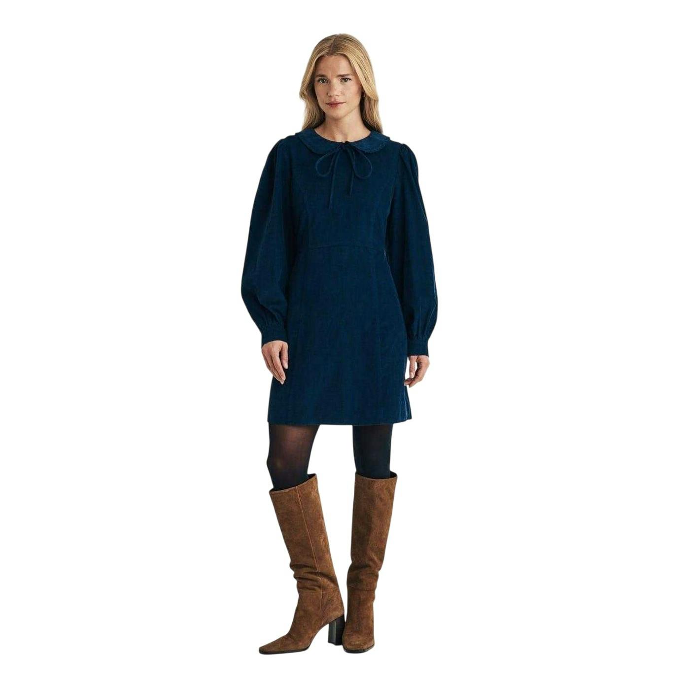 Nobody's Child Women's Blue Linden Corduroy Puff Sleeve Mini Dress - 6 Uk - 100% Mixed