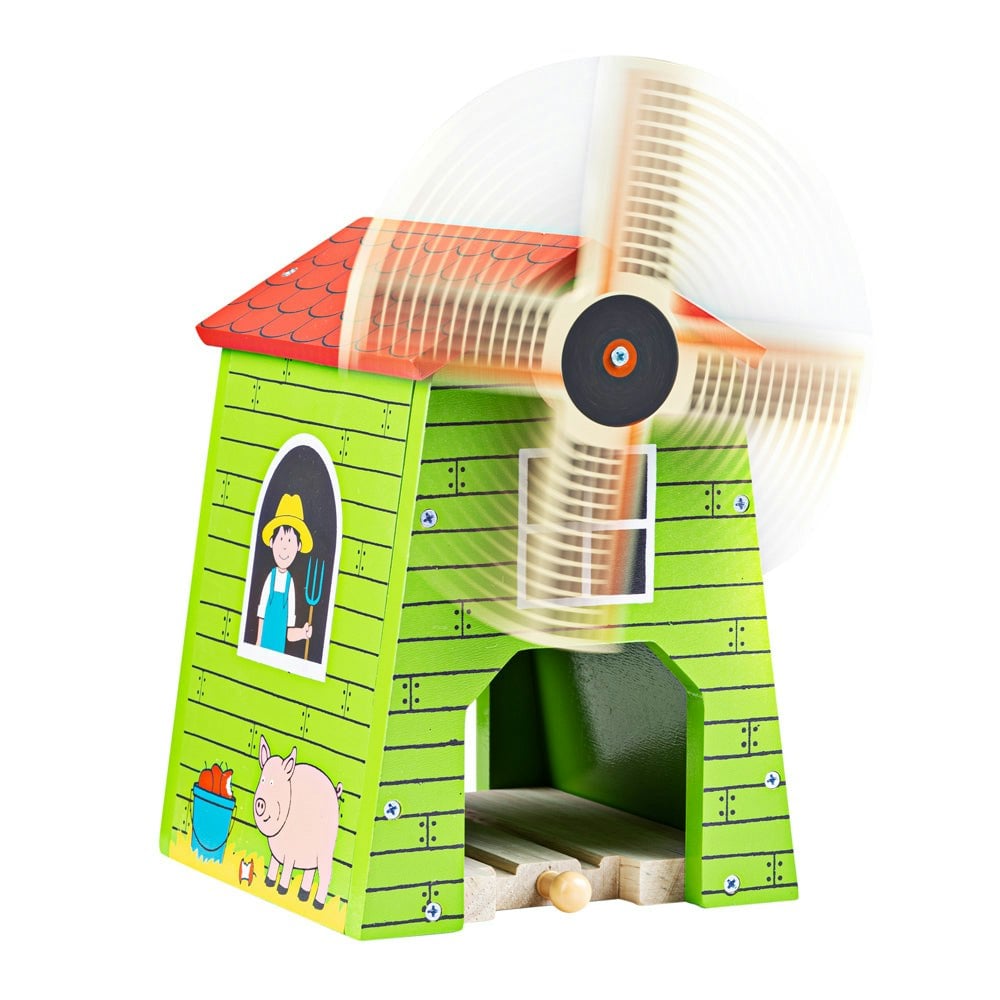 Bigjigs Rail Green/Red Wooden Country Windmill Train Set Accessory, Pair With Our Farm Train Set