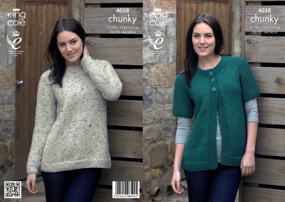 King Cole Women's Tweed Knitting Pattern 4038, Cardigans, Sweaters For 28 - 46 Inches - Easy - Image 4