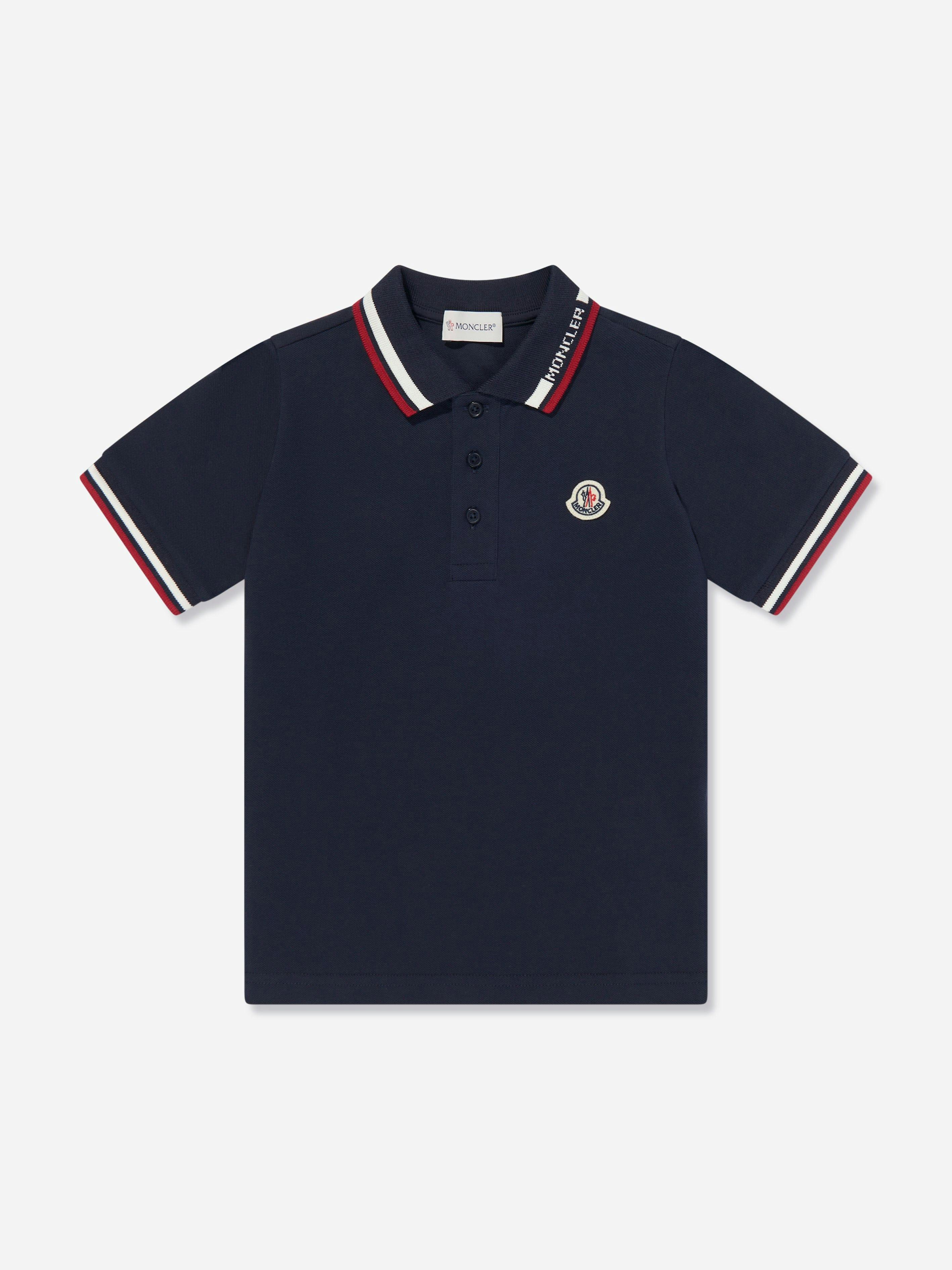 Moncler Enfant Boys Cotton Logo Polo Shirt In Navy - Navy - 14 Yrs