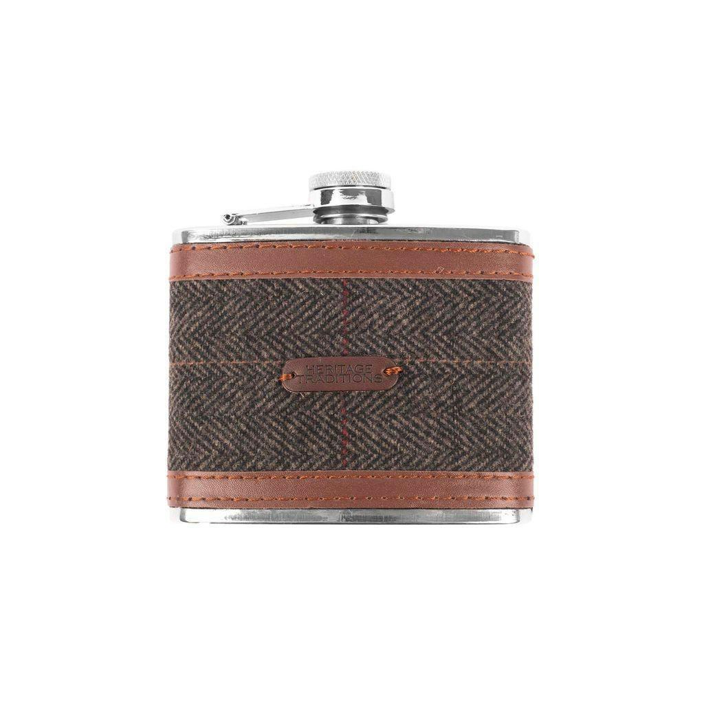 Rackhams Grey Tweed 4Oz Hip Flask - Box Check