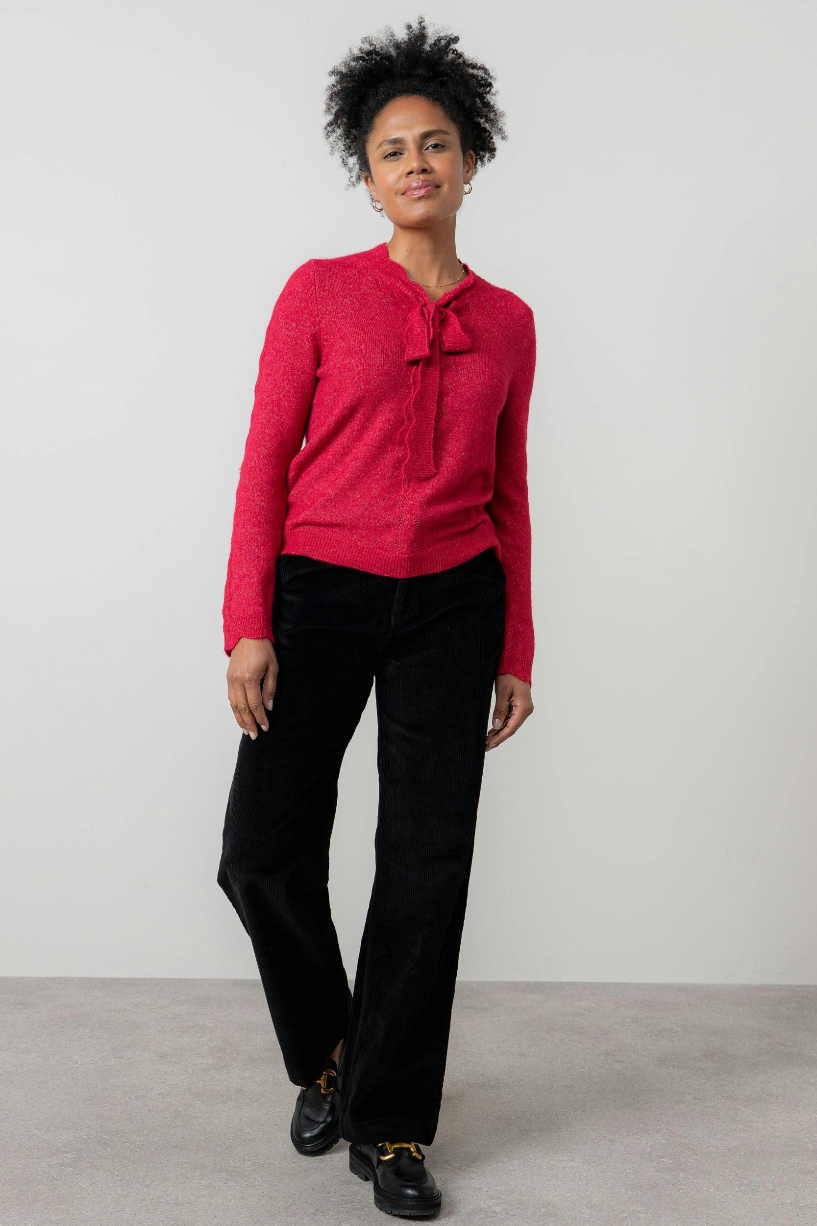Lily & Me Black Strachan Stretch Cord Wide Leg Trouser - Long - 20