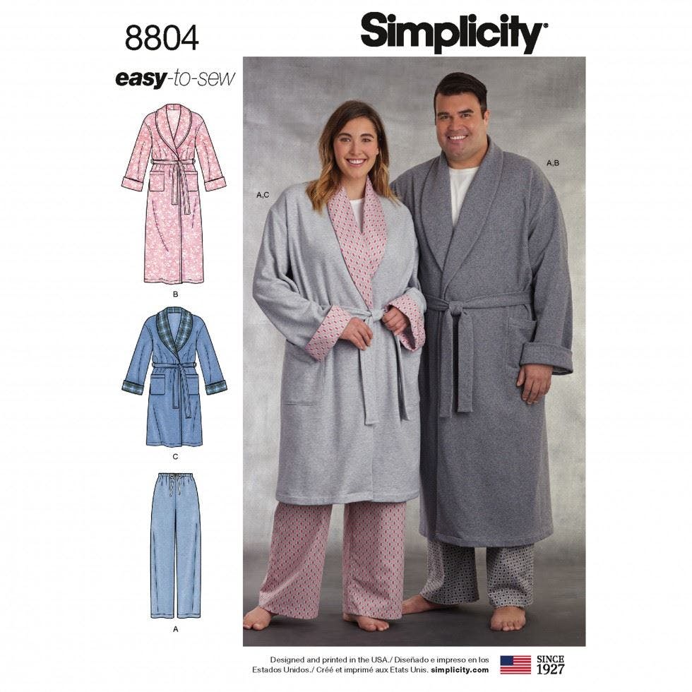 Simplicity Men's Sewing Pattern 8804, Pyjamas, Robes For Wo, Aa (S-M-L) - Easy - Bb (Xl-Xxl-Xxxl)
