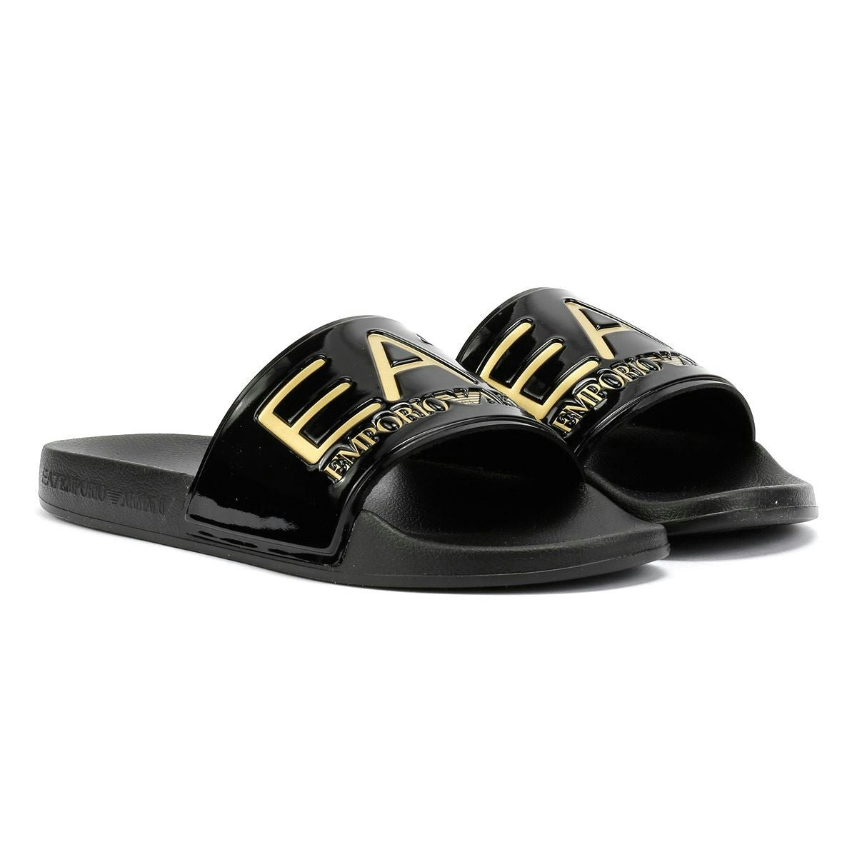 Ea7 Men's Black/Gold Water Sports Slides - Size 9