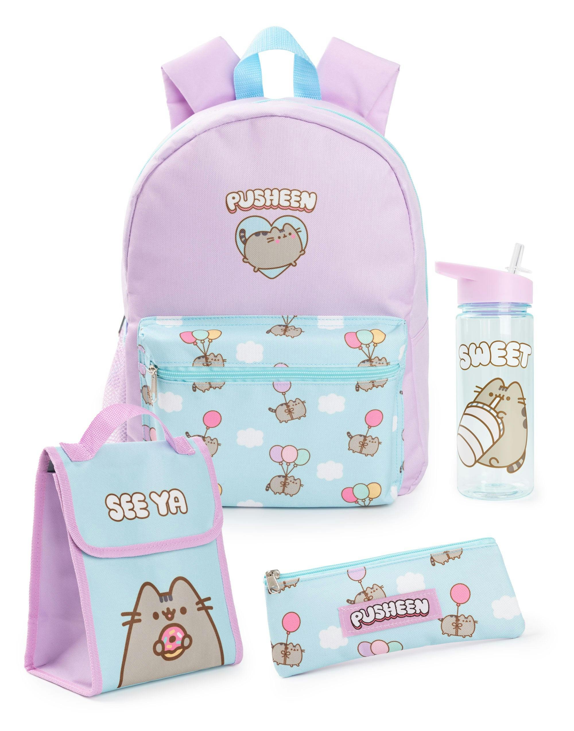 Vanilla Underground Girls Purple Pusheen Printed 4 Piece Backpack Set (One Size)
