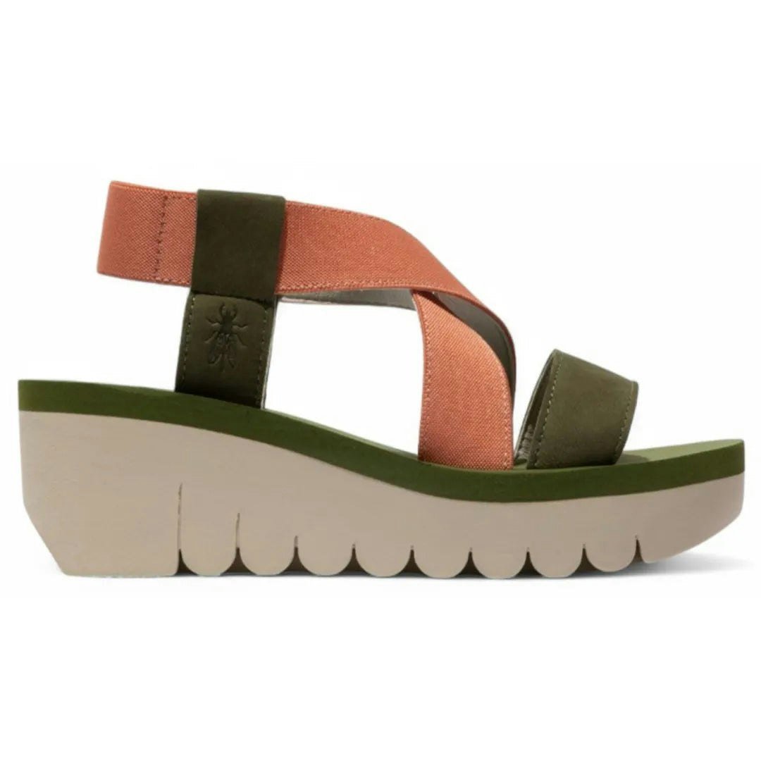 Fly London Women's Green Yabi922fly - Wedge Heel Leather Sandals - Uk 6