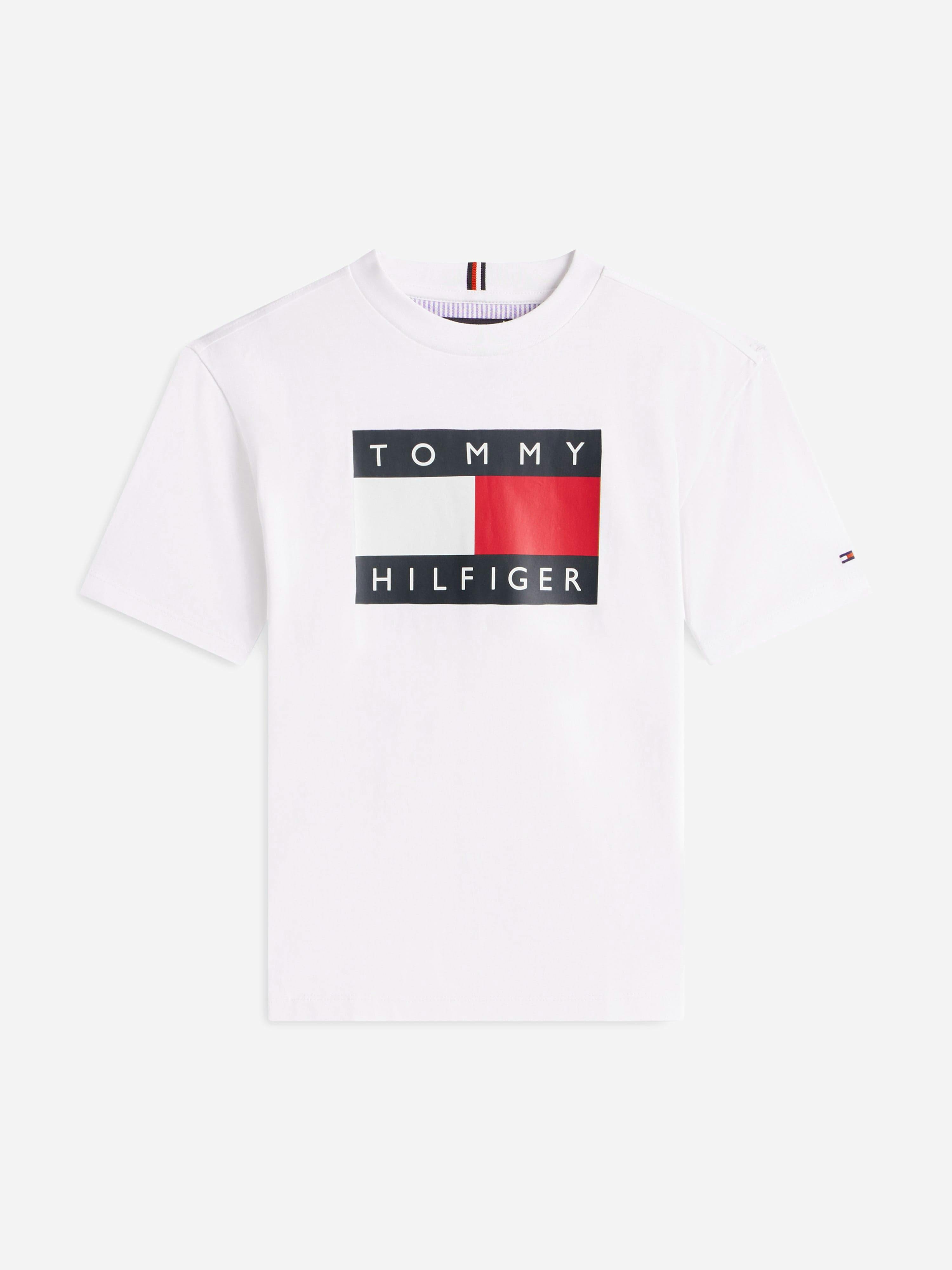 Tommy Hilfiger Boys White Heritage Printed Flag T-Shirt In - 6 Yrs