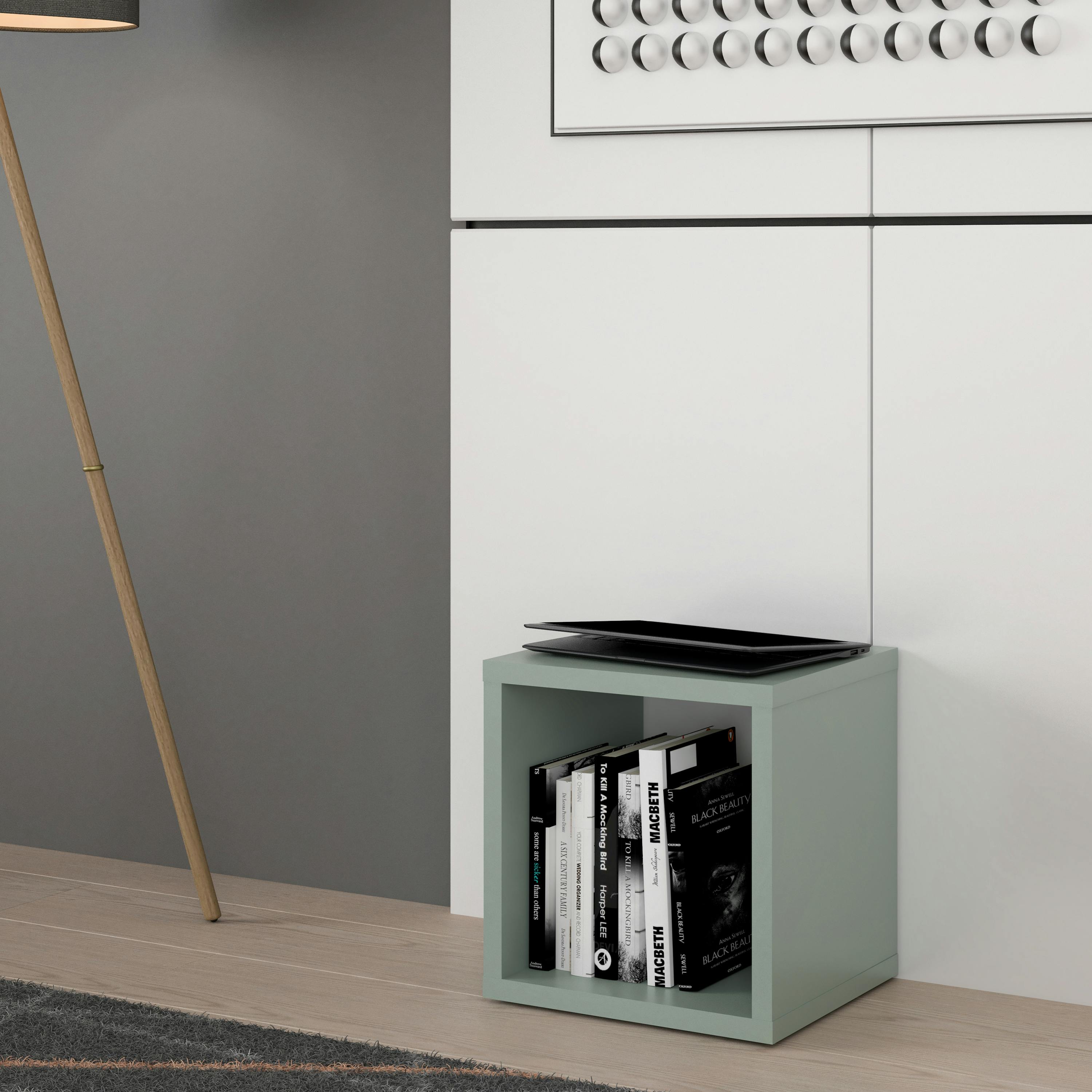 Furniture To Go Green Mauro Singular Storage Unit In Sage - W 38.2 X H 38.3 X D 32.9Cm - 1 - Manufactured Wood