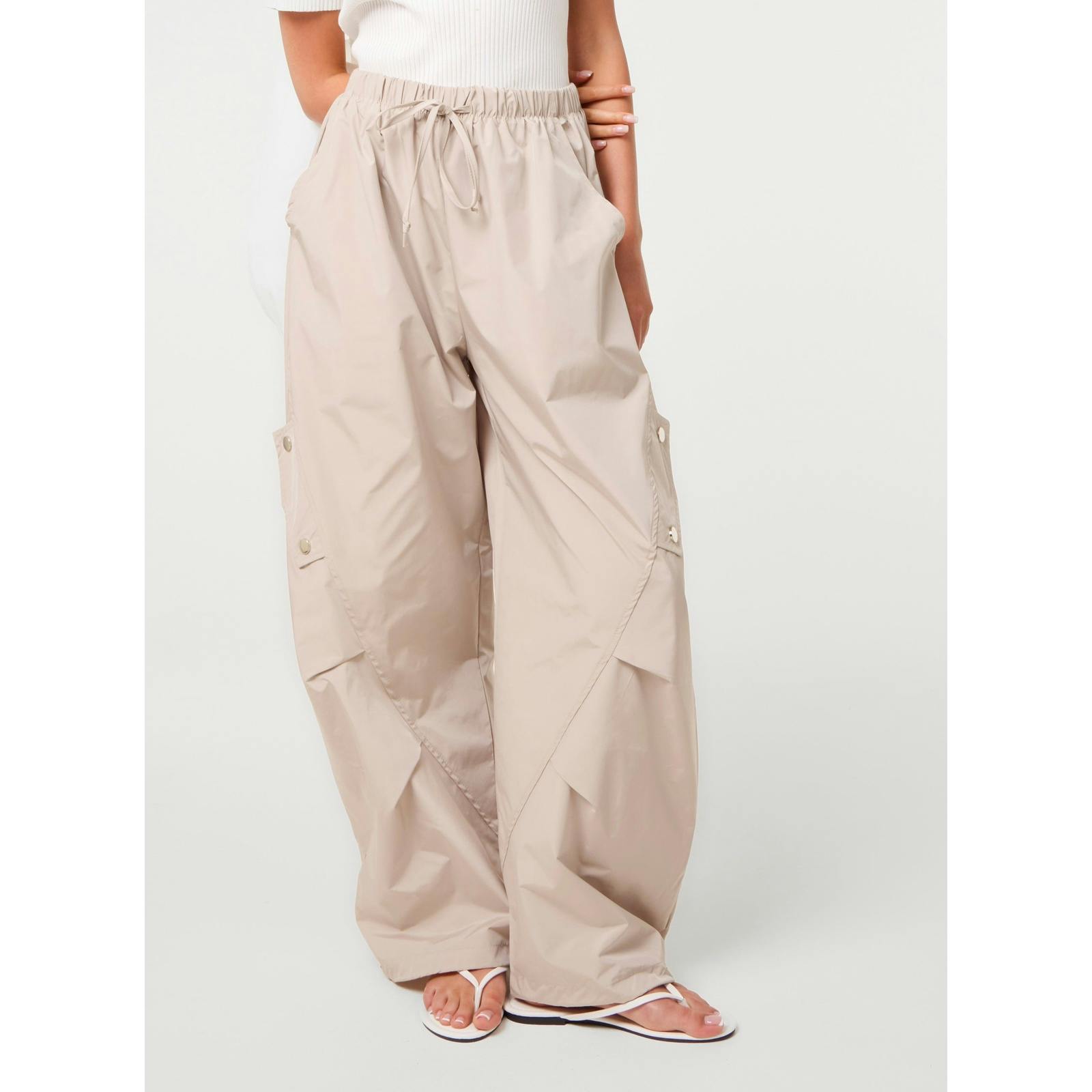 Pink Vanilla Pocket Detail Wide Leg Cargo Trousers - S-M - Stone