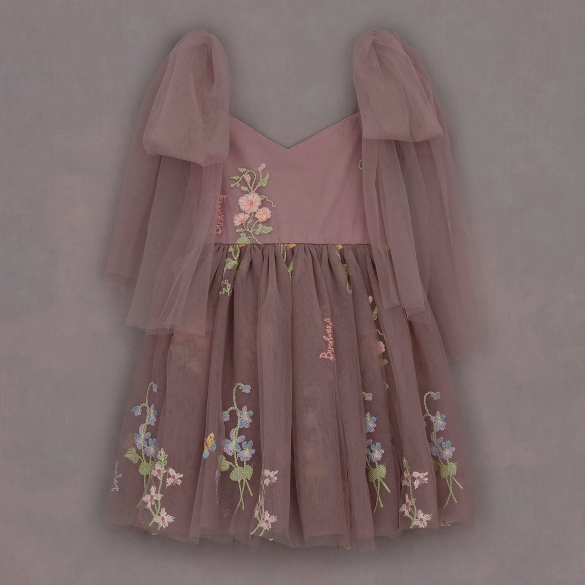 Uk Flower Girl Boutique Girls Mauve Uk Flower Boutique Enchanted Angel Dress - Embroidered Heather - 3/4 Years