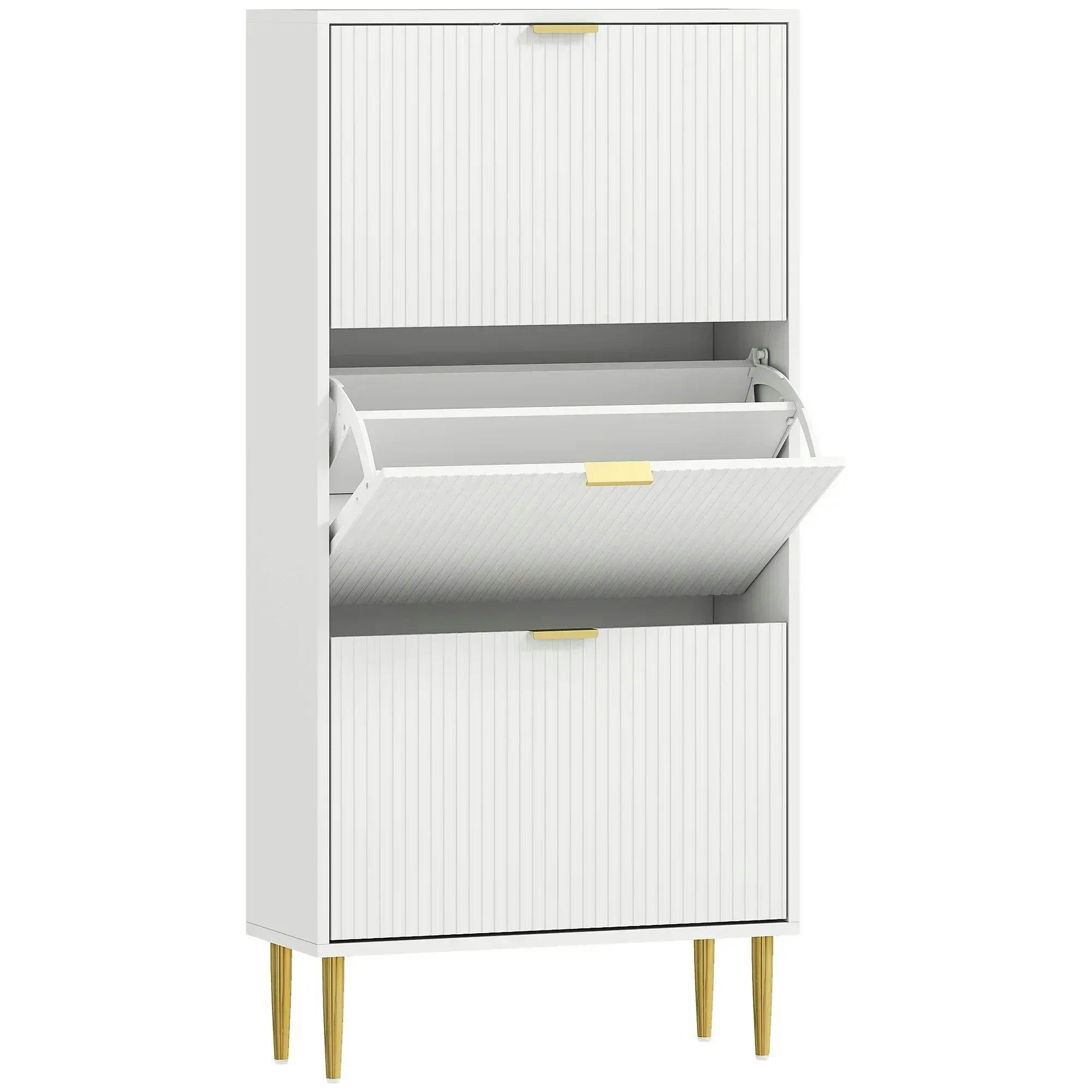 HOMCOM Narrow Shoe Cabinet with 3 Flip Drawers, 9-18 Pairs, White - Image 3