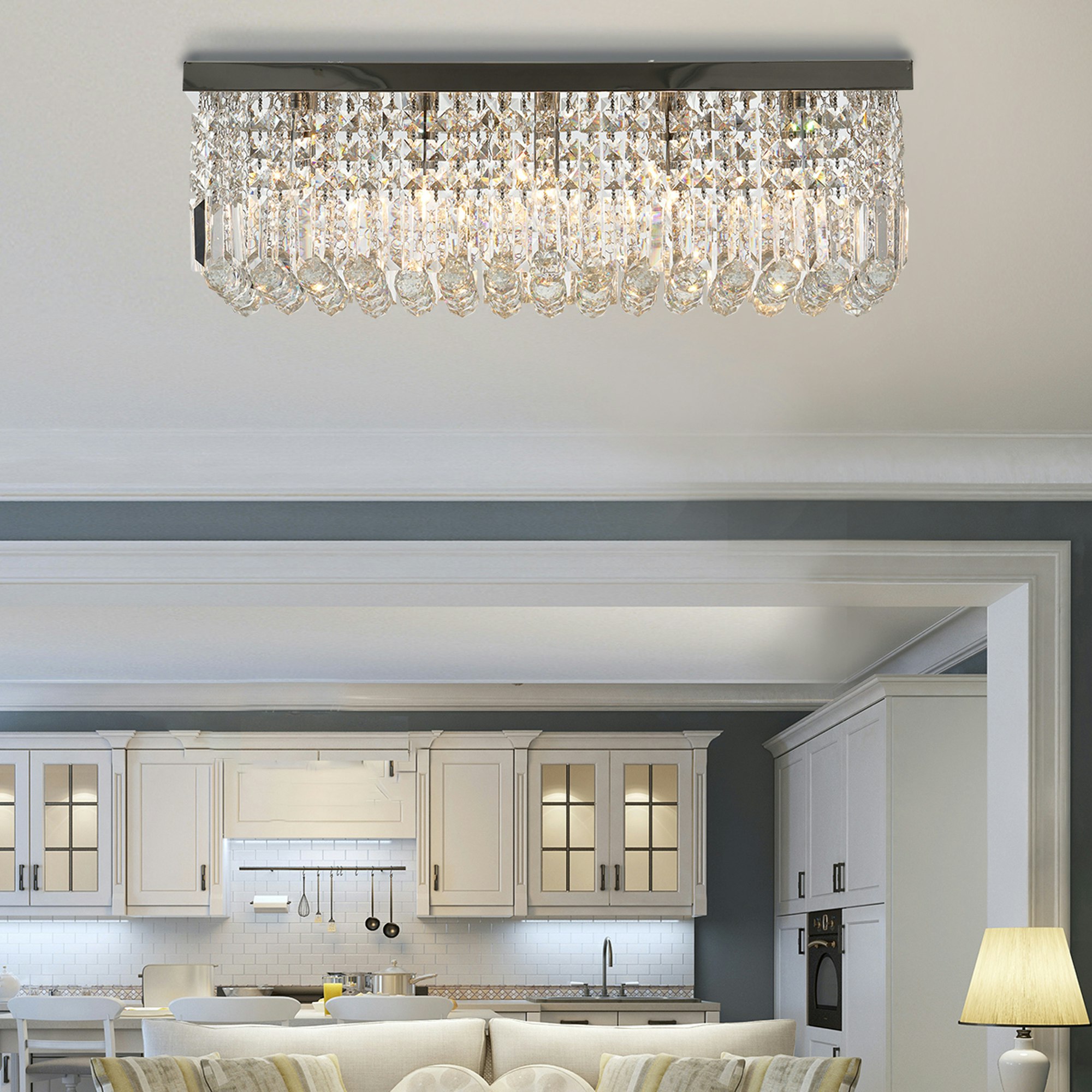 Rackhams Light/Silver Modern Crystal Ceiling Square Chandelier For Home Office
