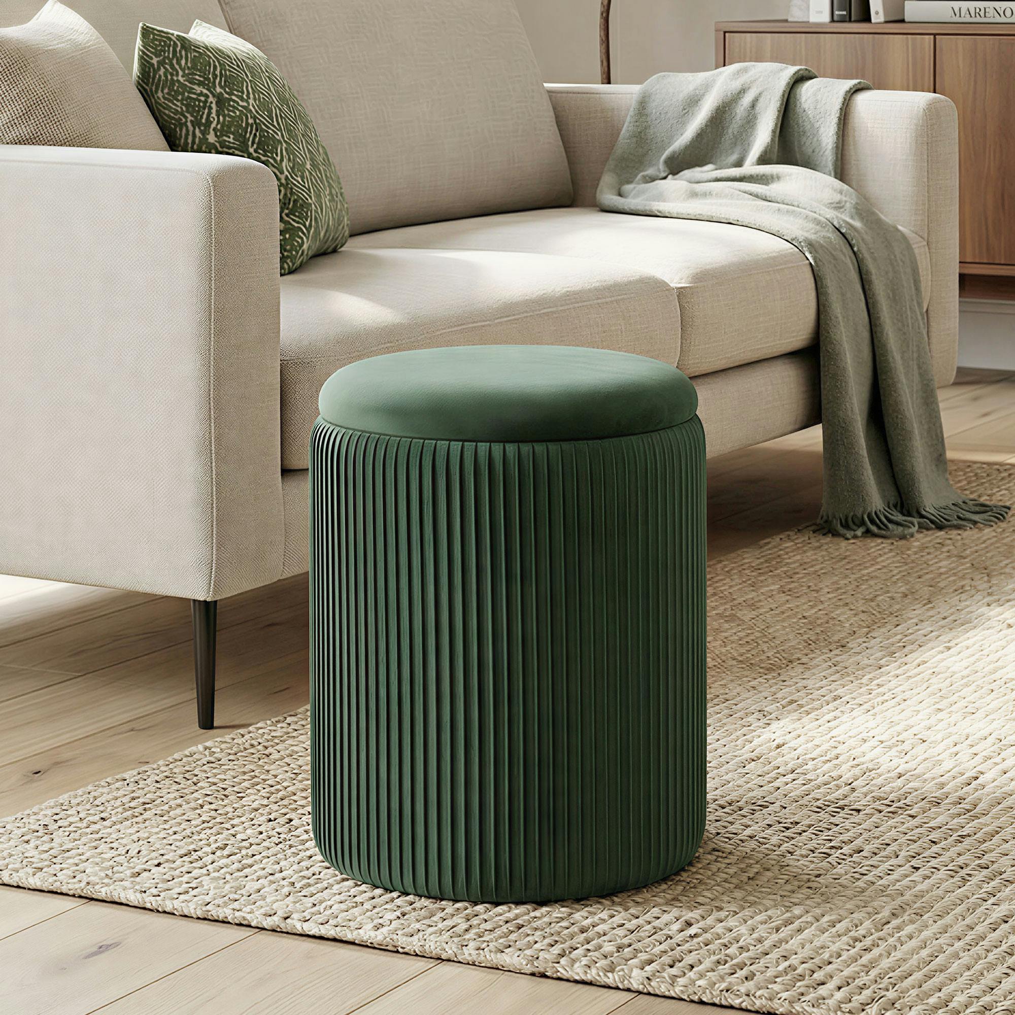 Homcom Dark/Green Round Storage Ottoman With Removable Top