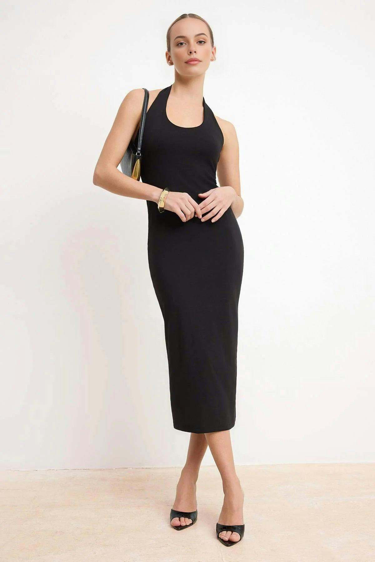 Wovcor Black Bodycon Midi Dress - Xl
