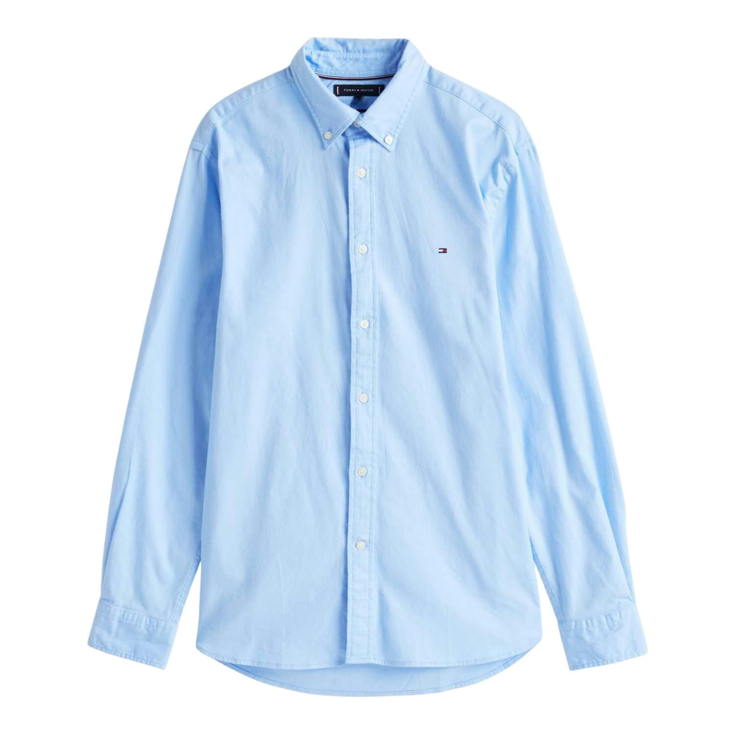 Tommy Hilfiger Men's Blue Embroidered Logo Regular Shirt - Vessel - S - Vessel - 98% Organic Cotton/2% Elastane