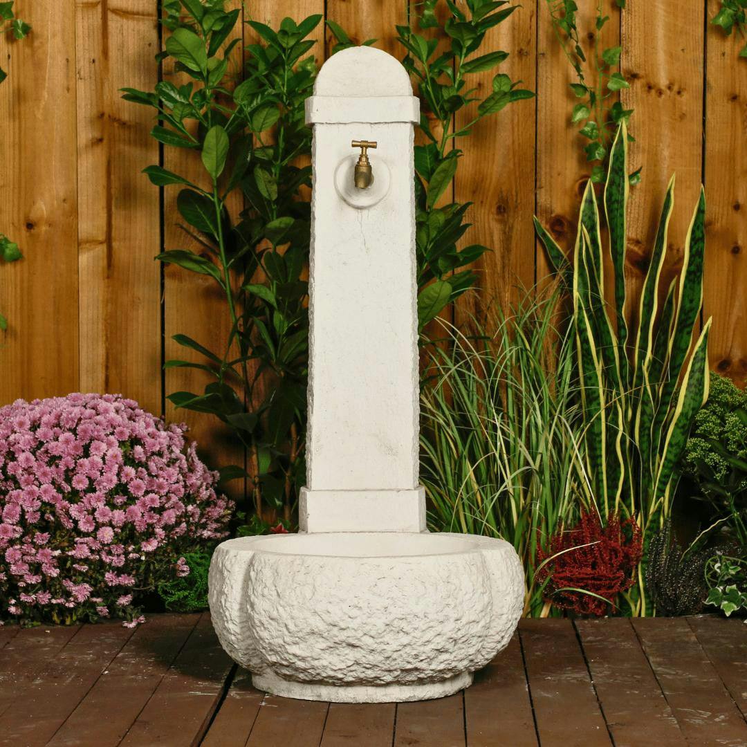 Rackhams White Large Stone Fountain With Carved Base