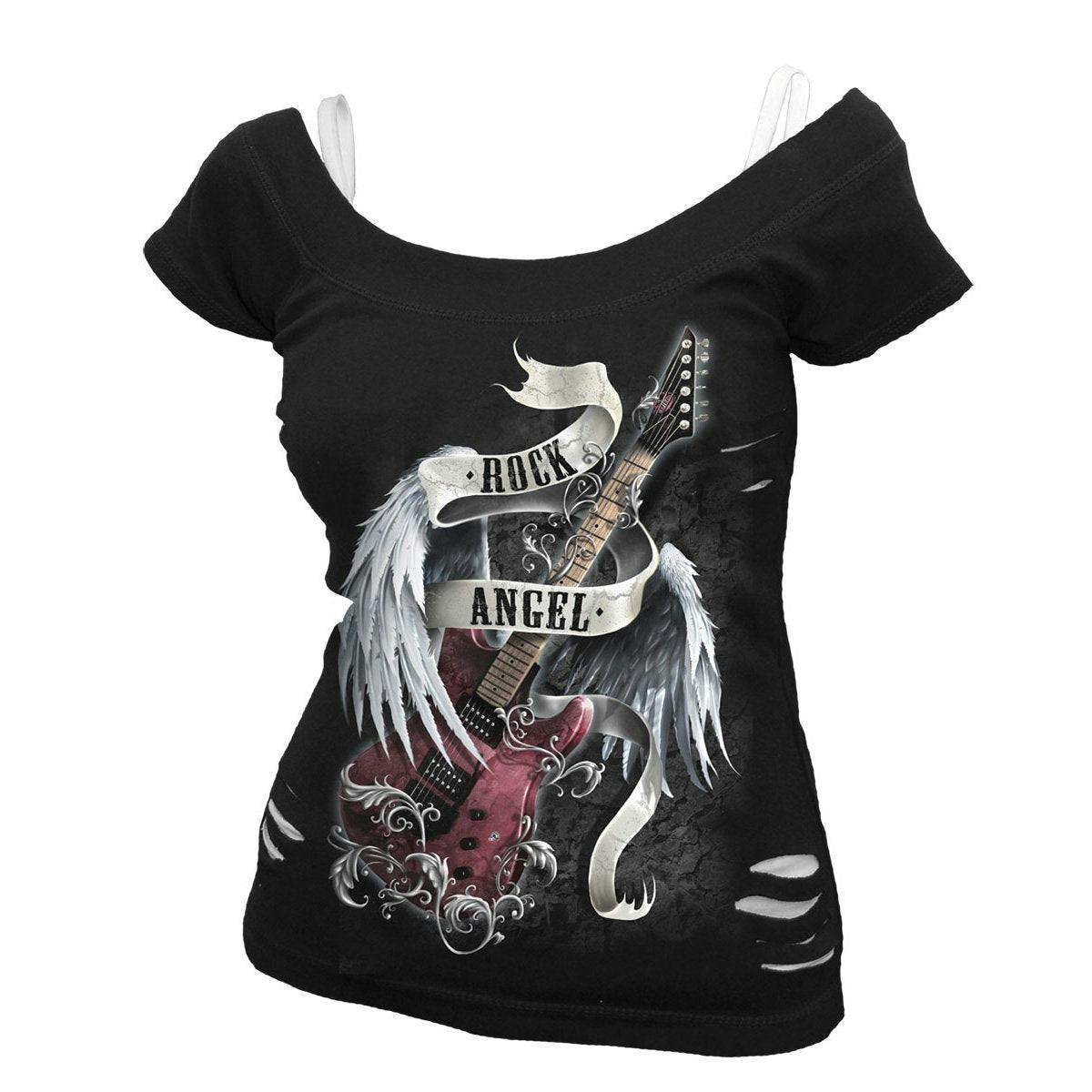 Spiral Direct White/Black Rock Angel - 2In1 Ripped Top - 4XL - Digital - Digital