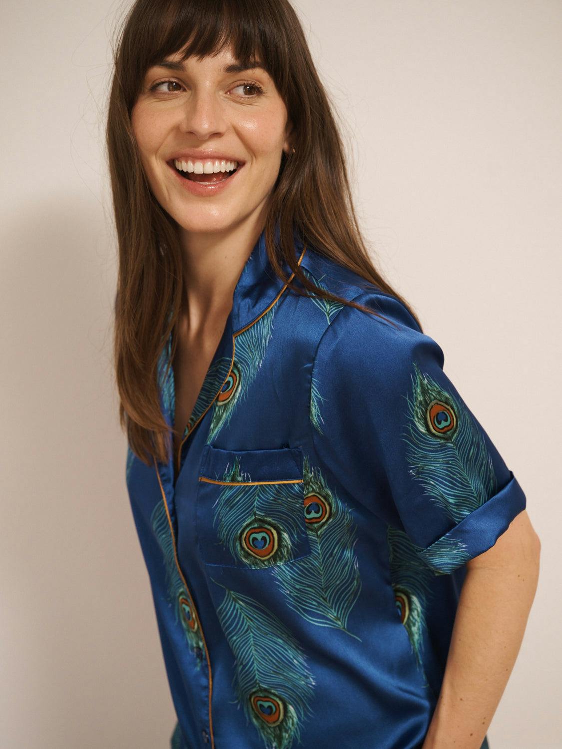 Their Nibs Women's Blue Satin Shortie Pyjamas Navy Peacock - 3XL / 22-24
