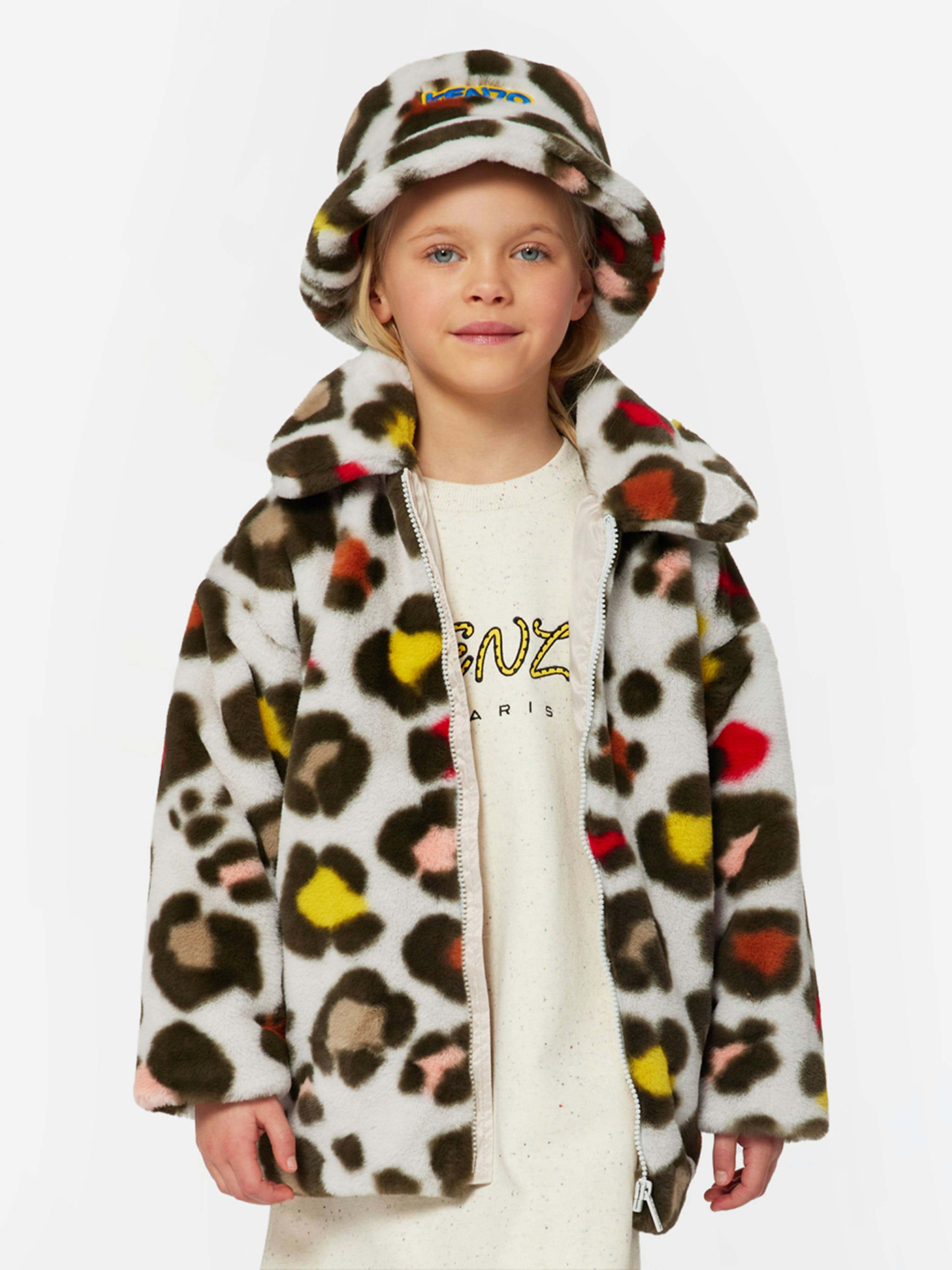 Kenzo Kids Girls Grey Kenzo Faux Fur Coat In Multicolour - 14 Yrs