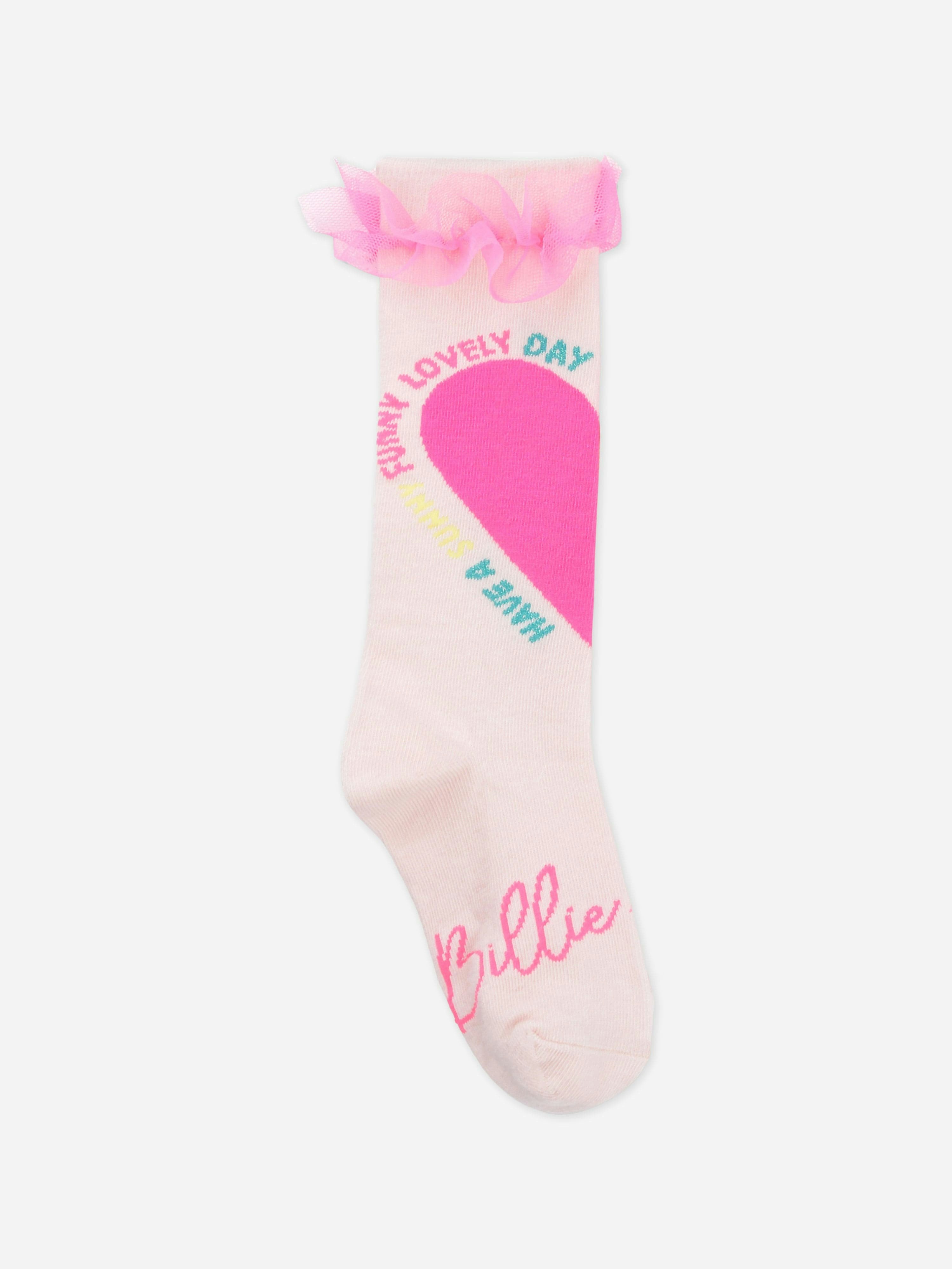 Billieblush Girls Pink Tulle Ruffle Heart Socks In - Eu 23 - 24