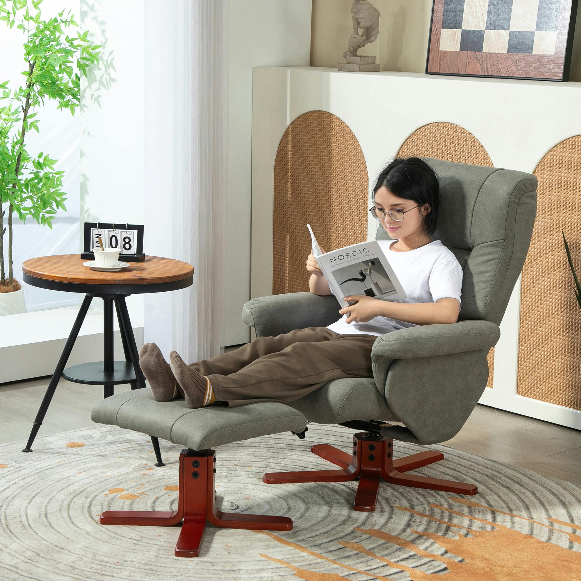Homcom Grey 135° Reclining Armchair With Footstool For Living Room