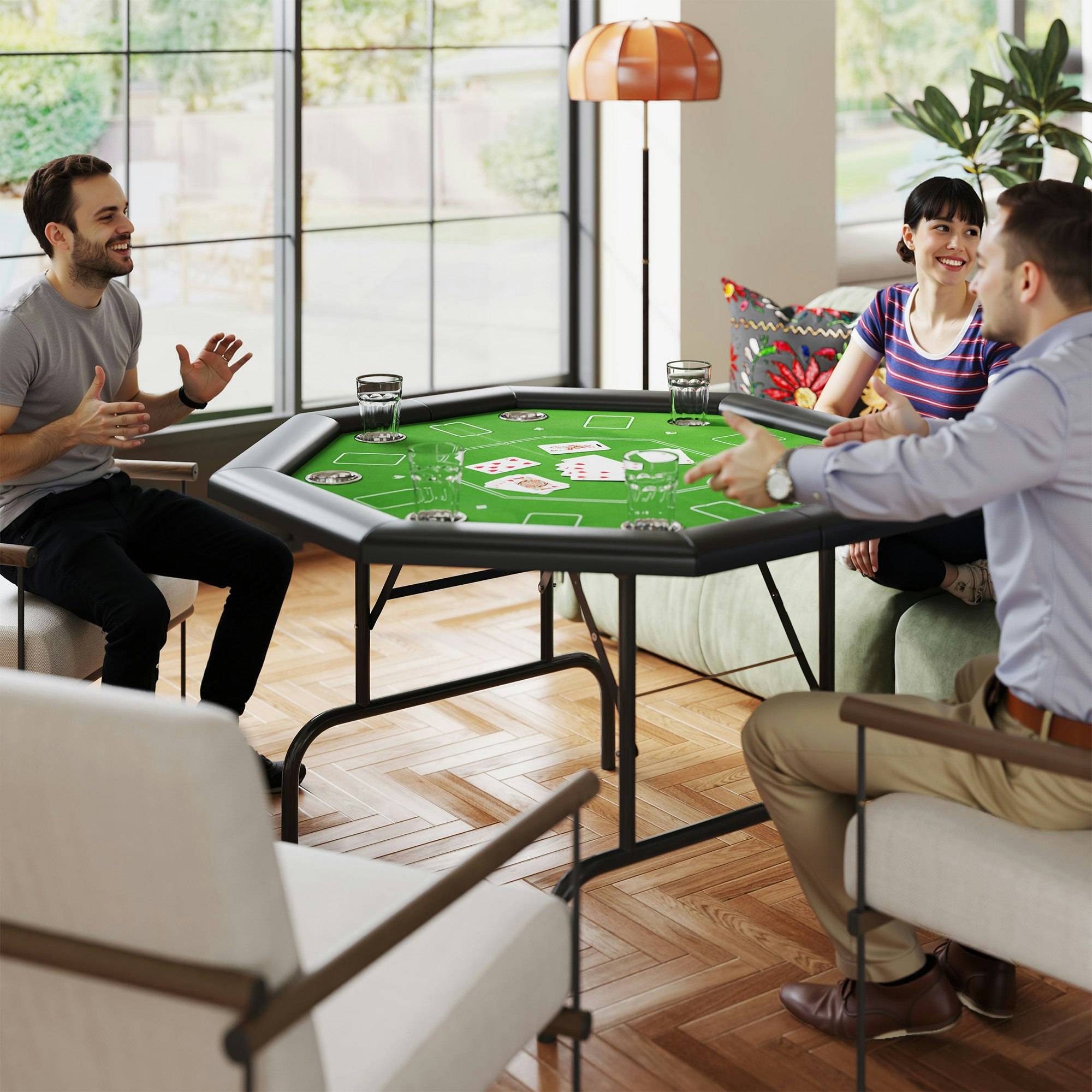 Rackhams Green 8 Player Foldable Poker Table With Cup Holders, - Mdf, Metal - 120L X 120W X 76H Cm