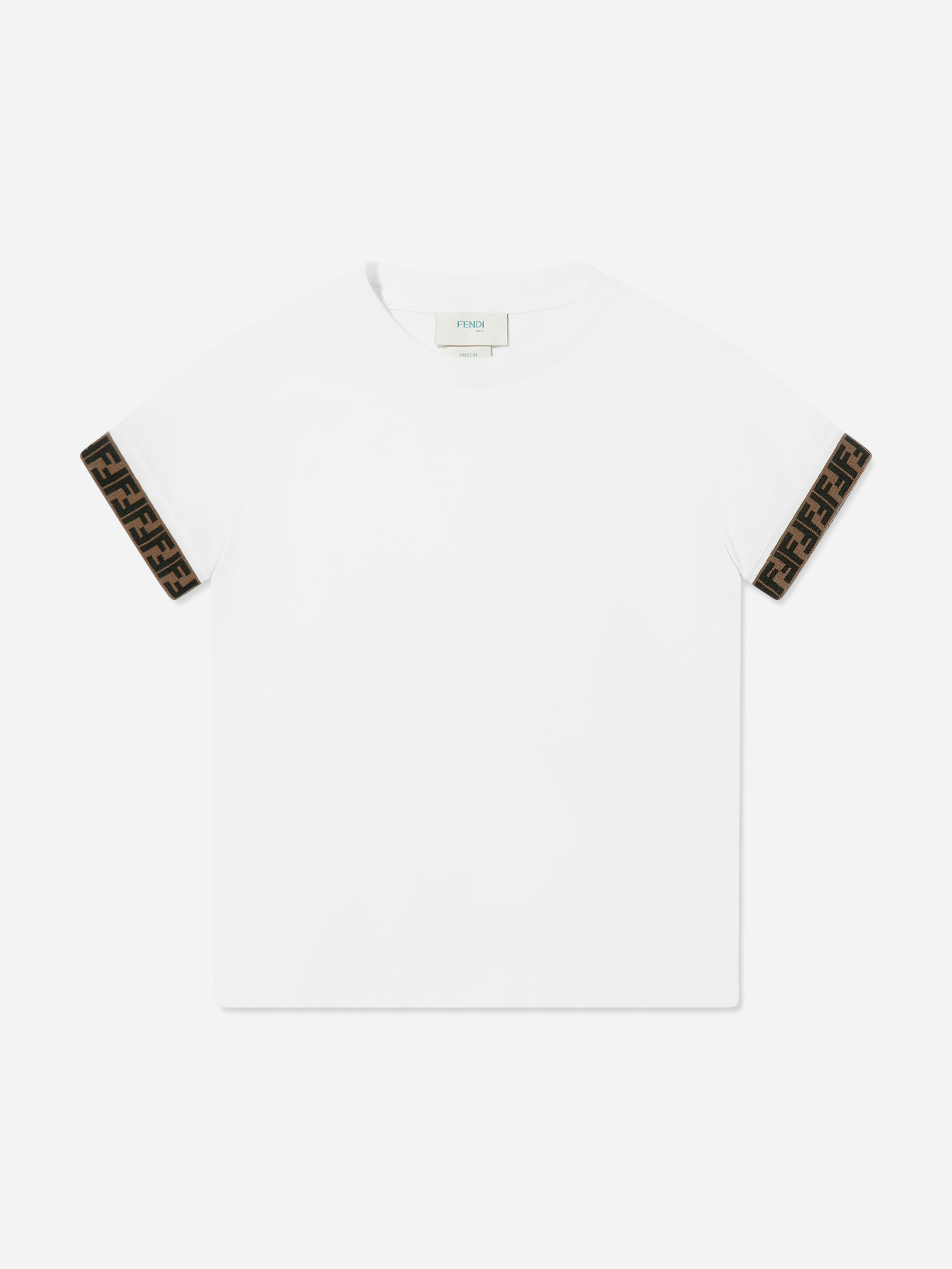 Fendi Kids White Logo Trim T-Shirt In - 4 Yrs
