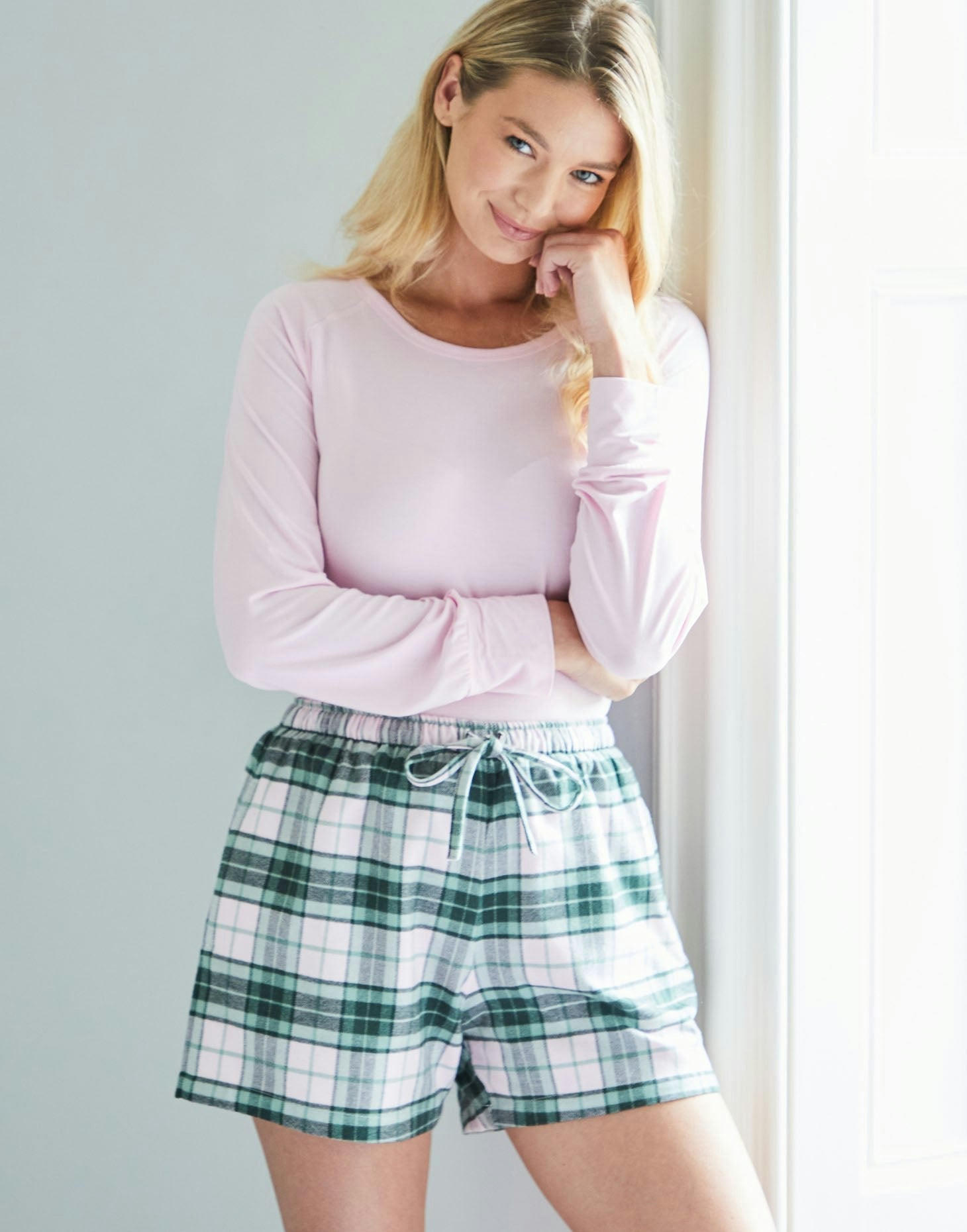 British Boxers Women's Brushed Cotton Sleep Shorts – Burnet Rose Tartan - Petite