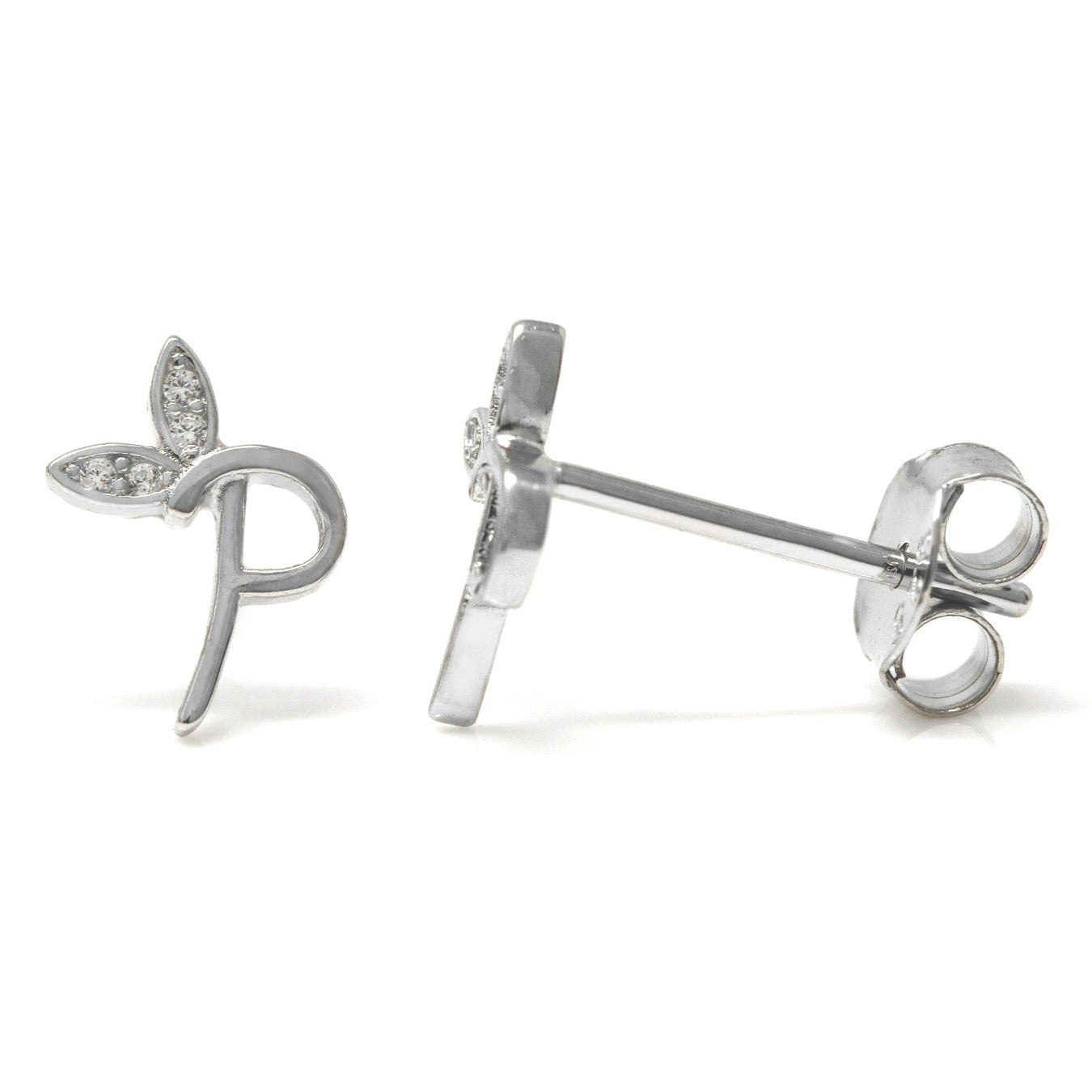 Say It With Unisex Silver Winged Initial Earring Pair - Sterling - P - Image 3