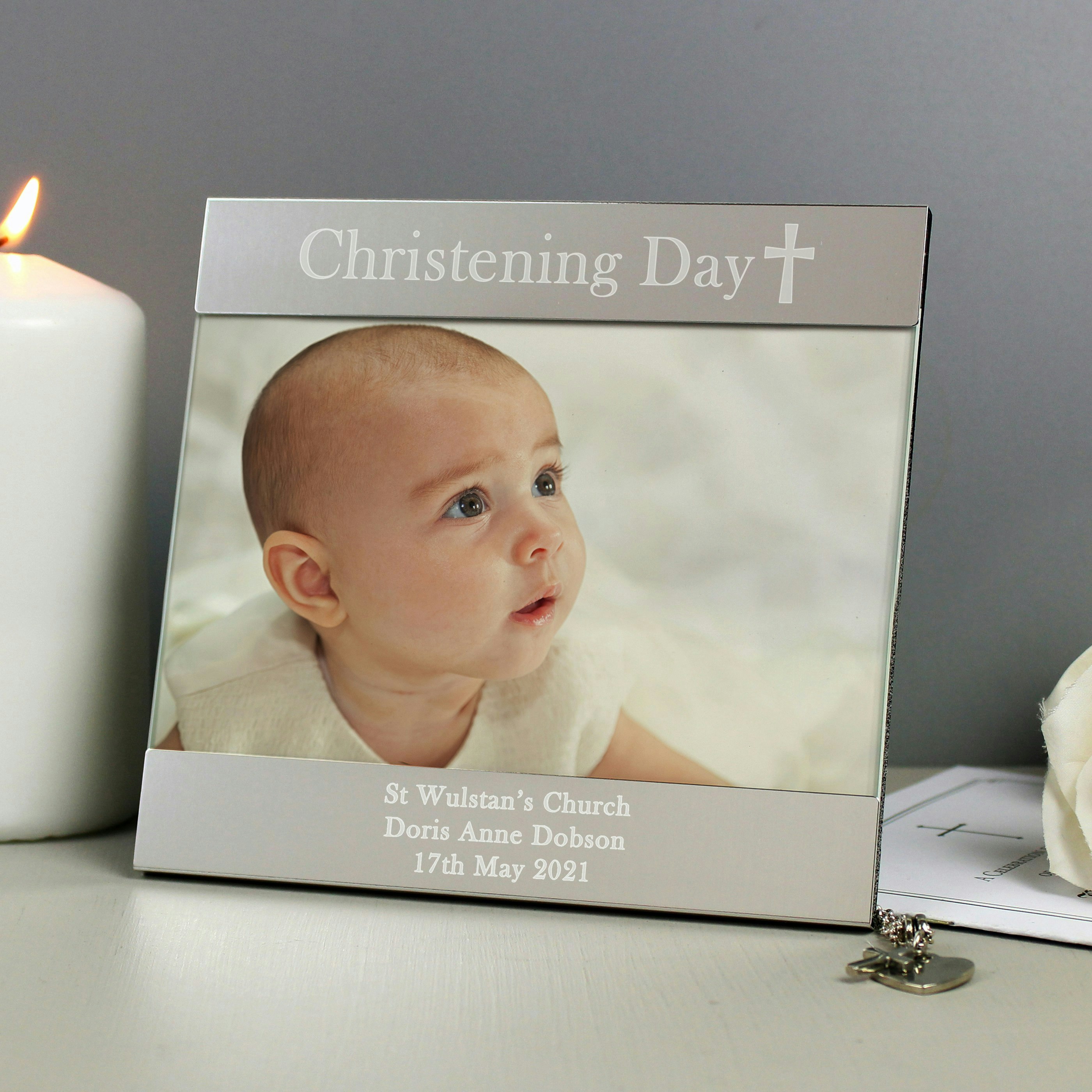Rackhams Silver Personalised Religious Cross 6X4 Photo Frame